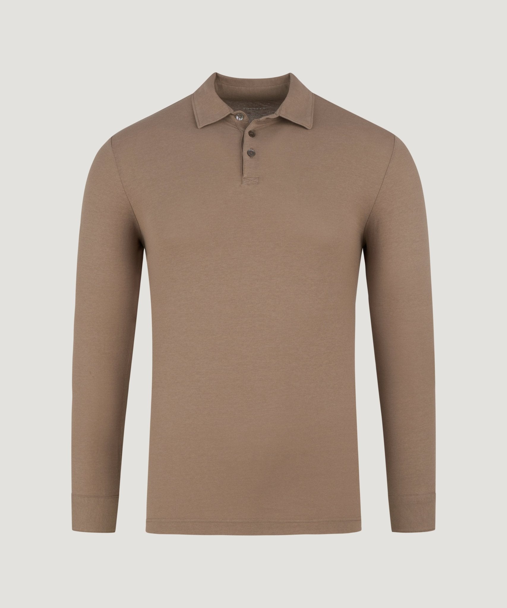 SOCI3TY Long sleeve polo Cool Cotton lichtbruin - THE SOCIETY SHOP