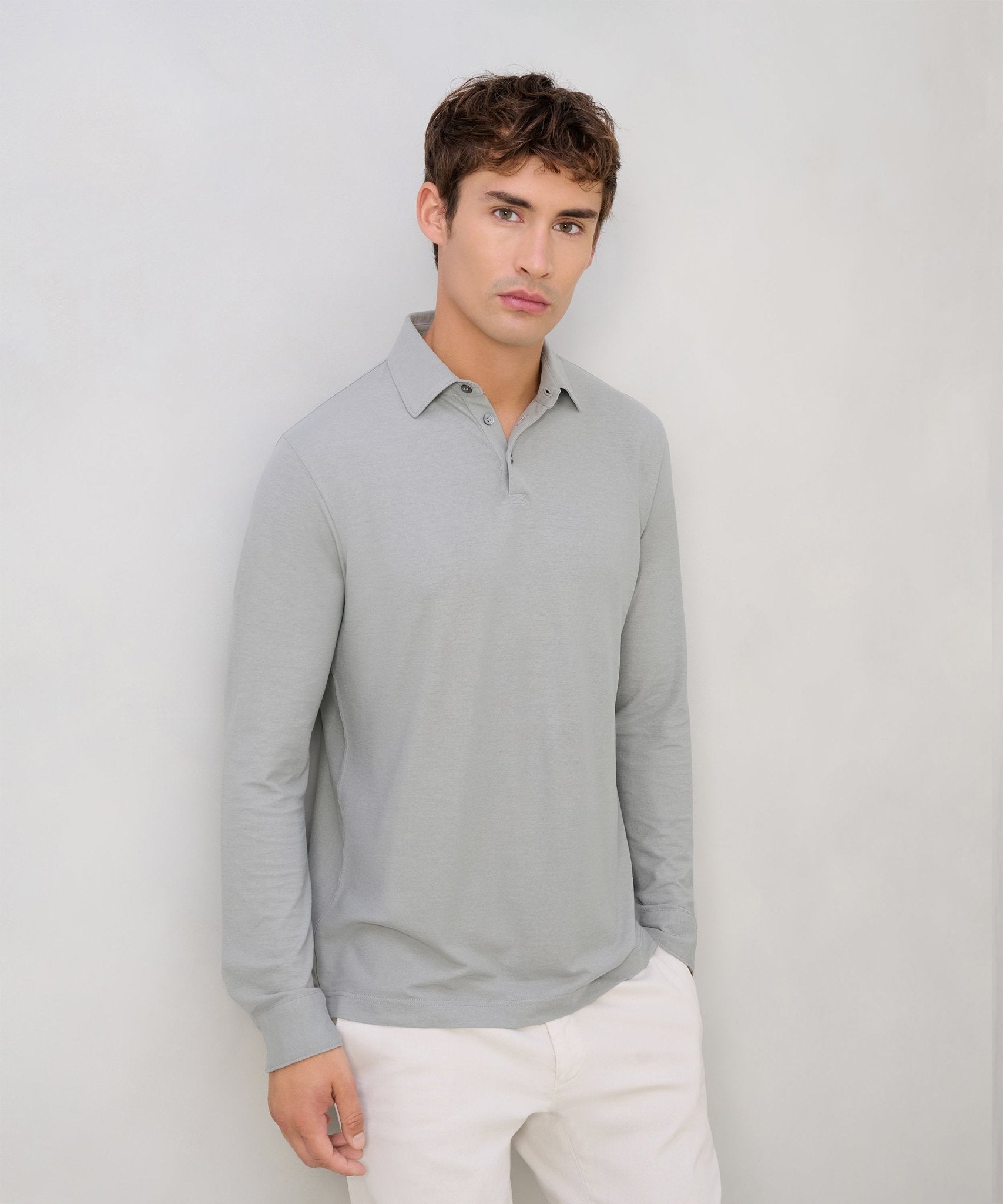 SOCI3TY Limited Long sleeve polo Cool Cotton lichtgrijs - THE SOCIETY SHOP