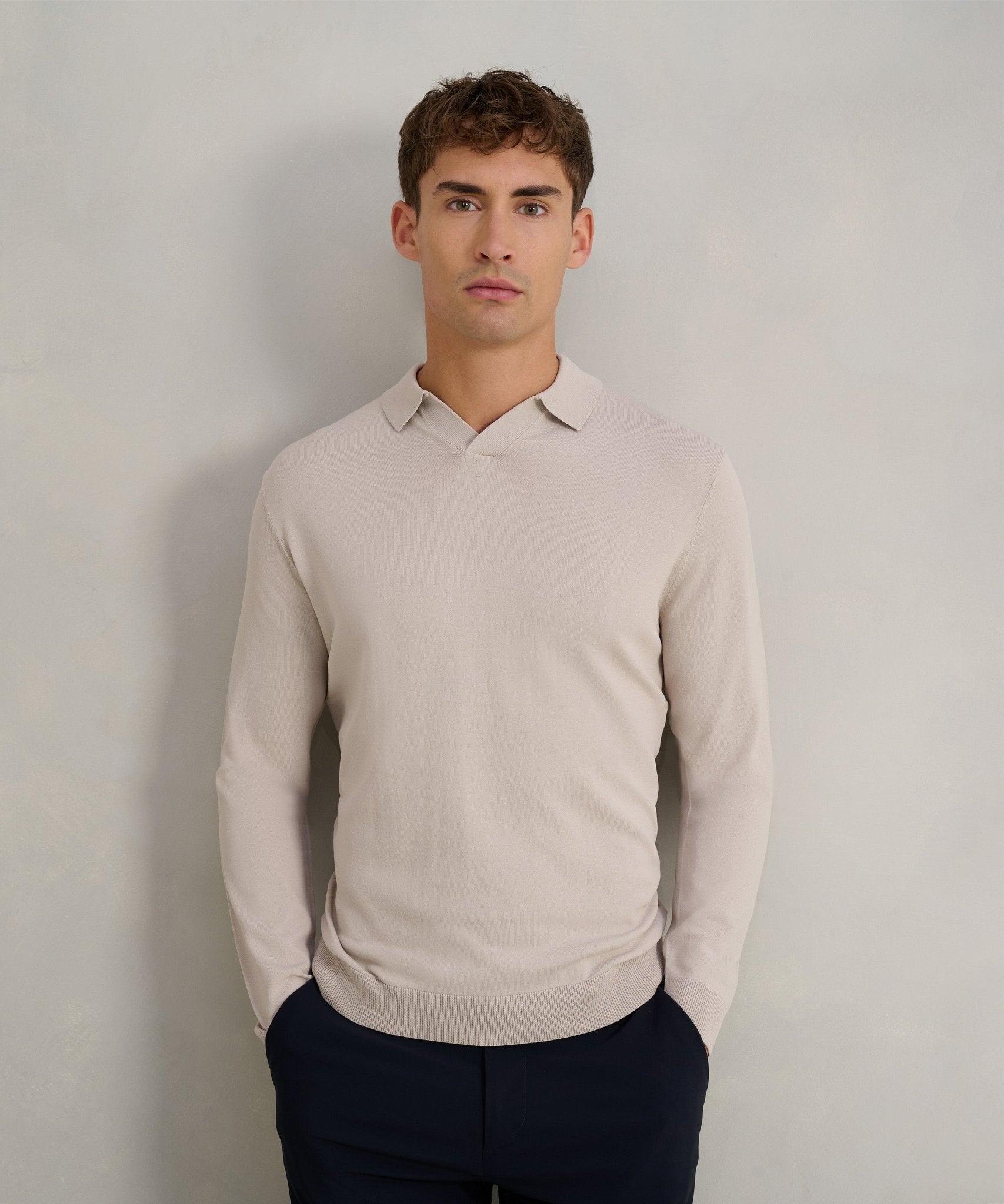 SOCI3TY Limited Long sleeve polo cool dry easy stretch beige - THE SOCIETY SHOP