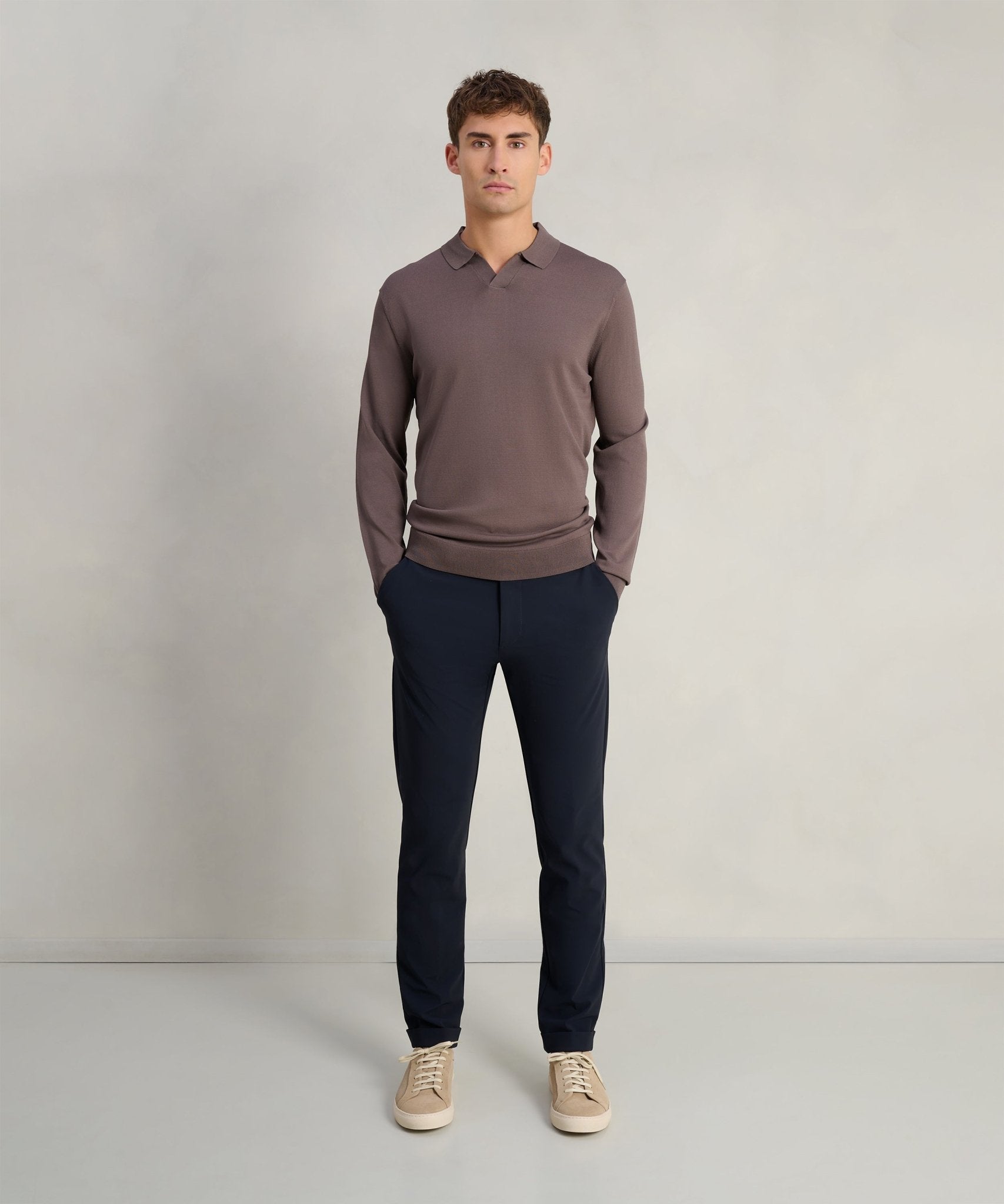 SOCI3TY Limited Long sleeve polo cool dry easy stretch donkerbruin - THE SOCIETY SHOP