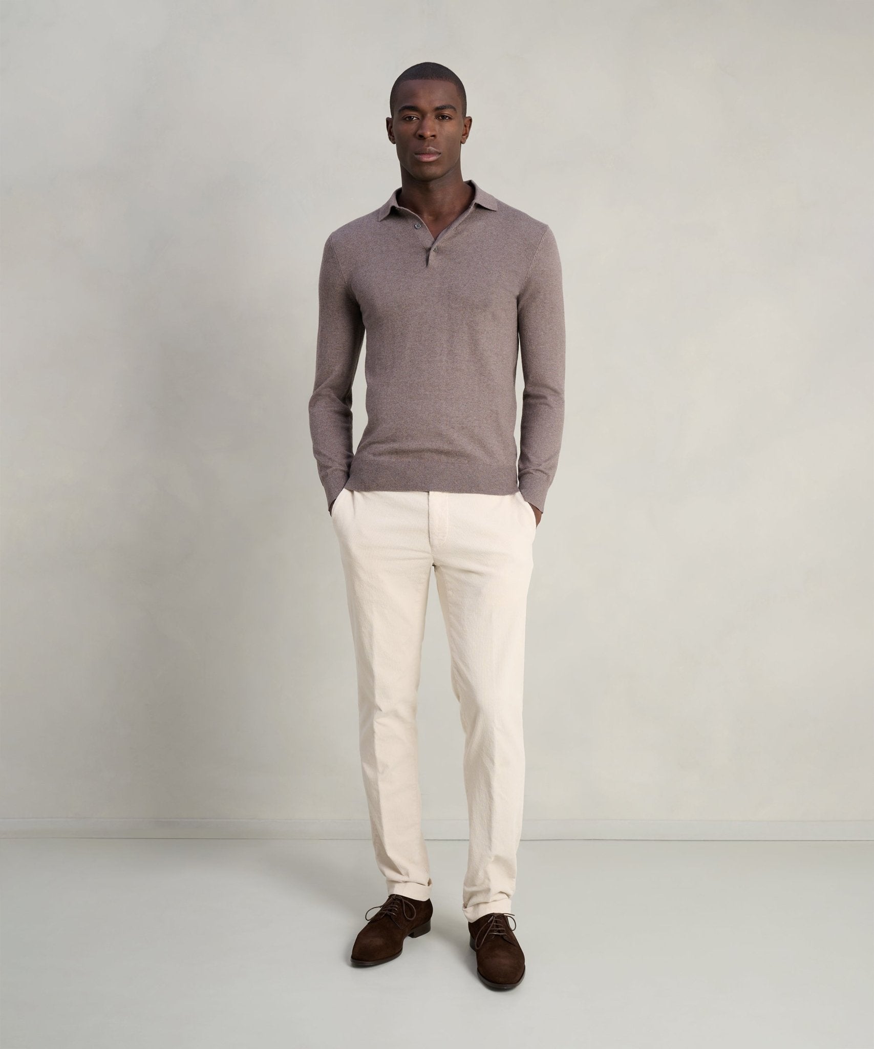 SOCI3TY Limited Long sleeve polo Cotton Cashmere bruin - THE SOCIETY SHOP