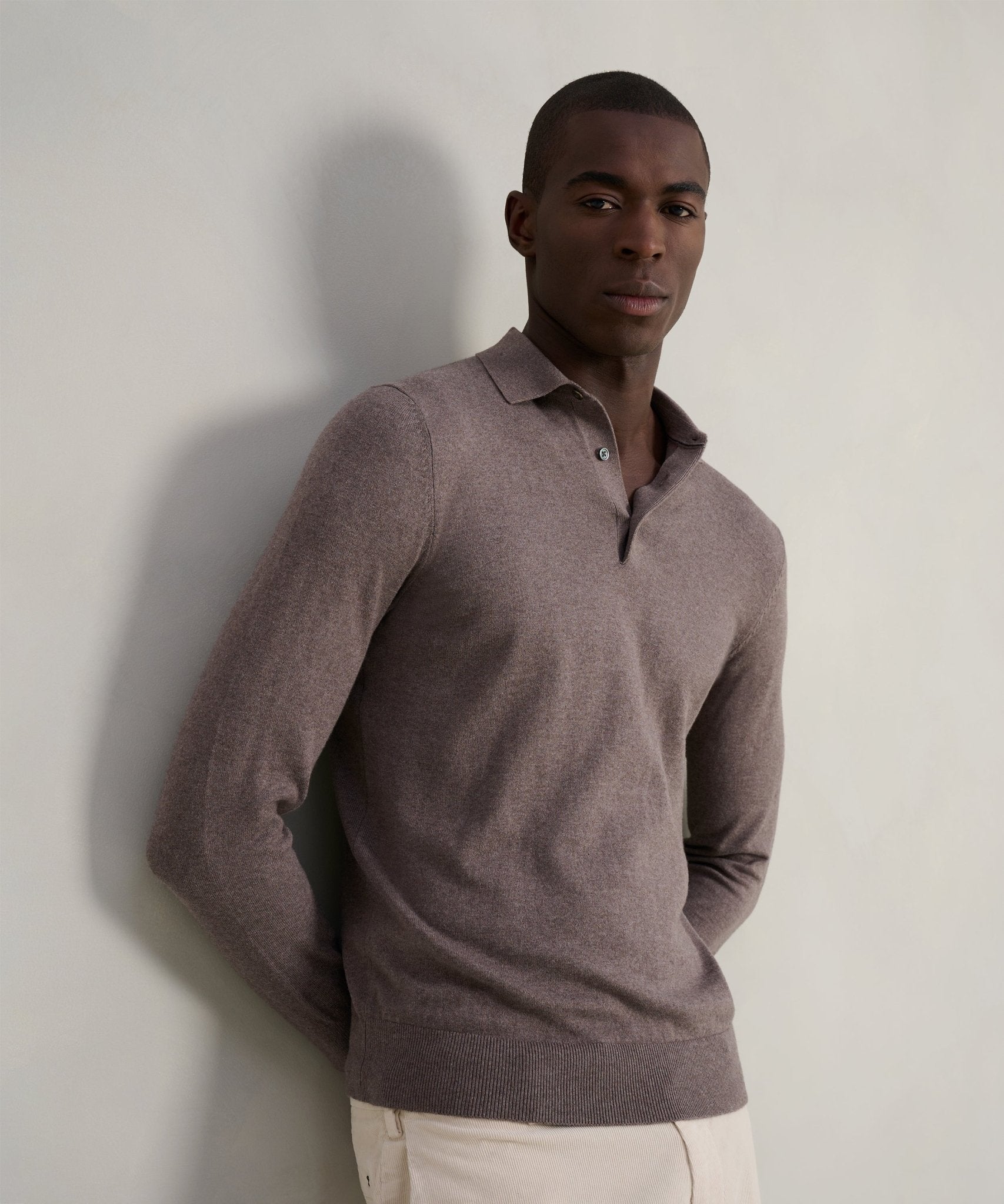 SOCI3TY Limited Long sleeve polo Cotton Cashmere bruin - THE SOCIETY SHOP