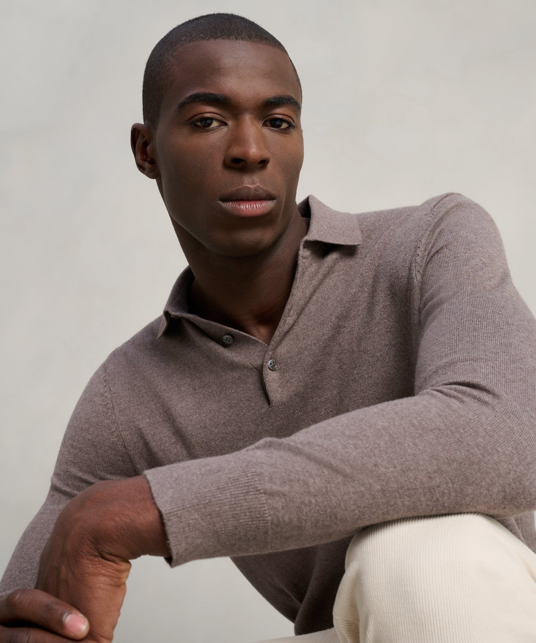 SOCI3TY Limited Long sleeve polo Cotton Cashmere bruin - THE SOCIETY SHOP