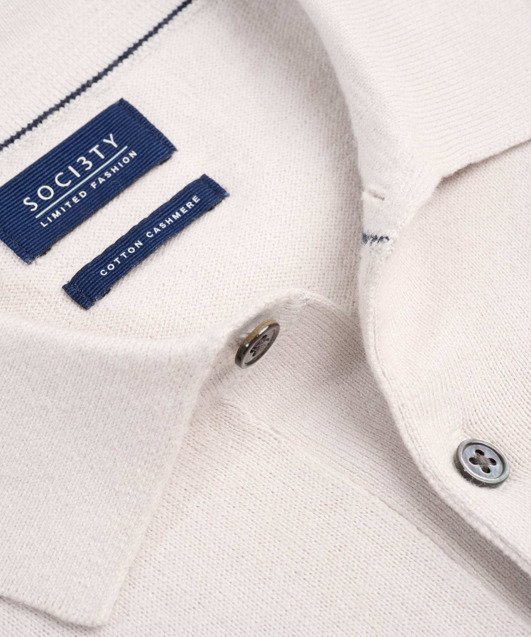 SOCI3TY Limited Long sleeve polo Cotton Cashmere chalk - THE SOCIETY SHOP