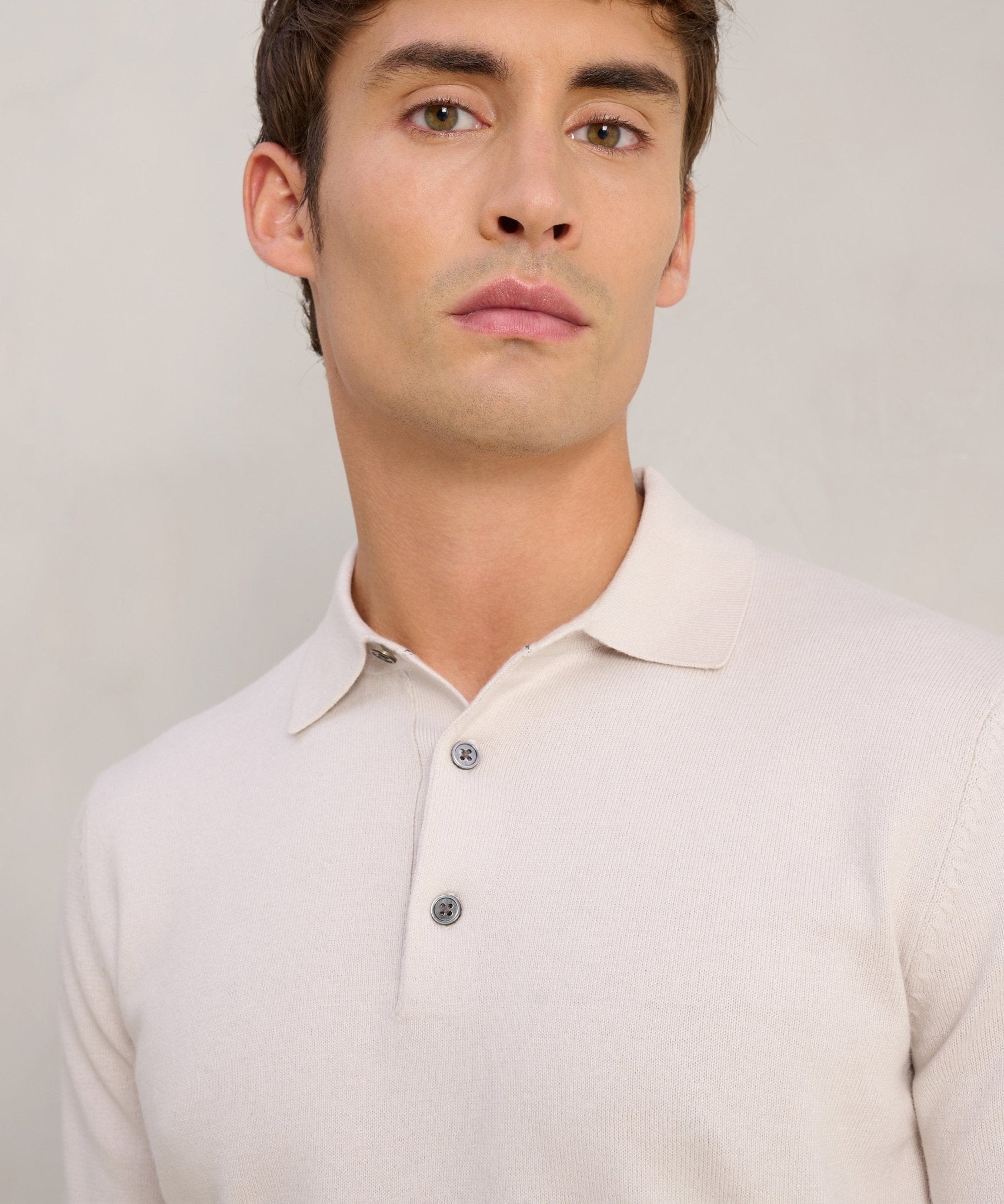 SOCI3TY Limited Long sleeve polo Cotton Cashmere chalk - THE SOCIETY SHOP