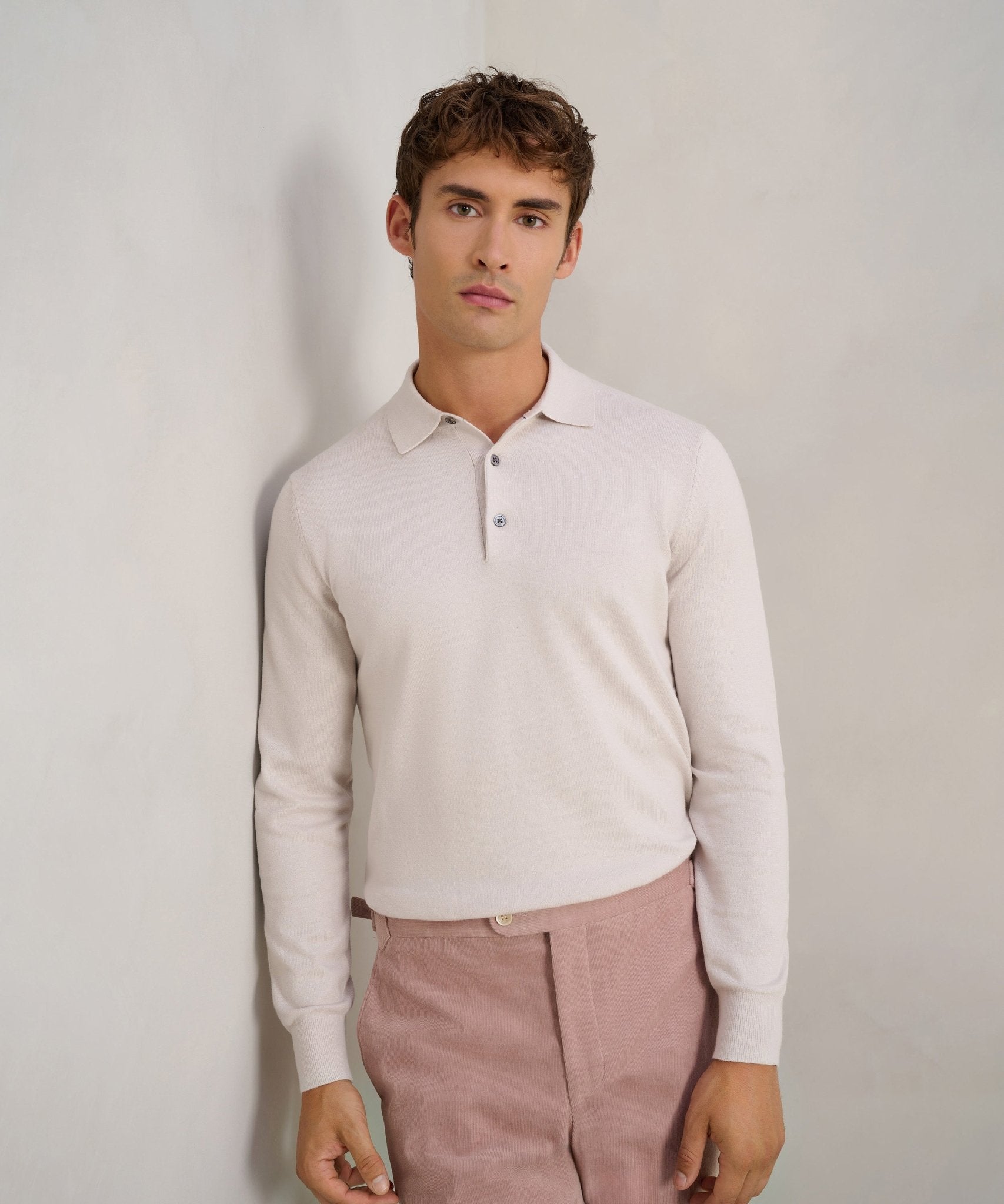 SOCI3TY Limited Long sleeve polo Cotton Cashmere chalk - THE SOCIETY SHOP