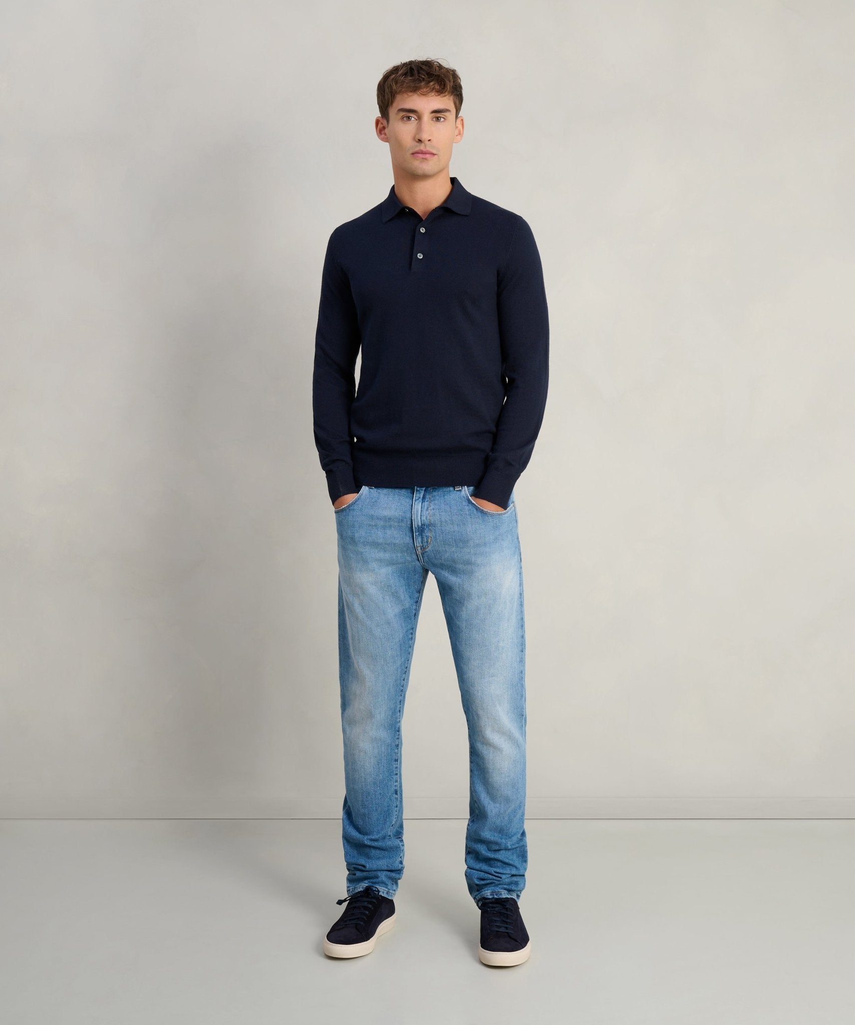 SOCI3TY Limited Long sleeve polo Cotton Cashmere donkerblauw - THE SOCIETY SHOP