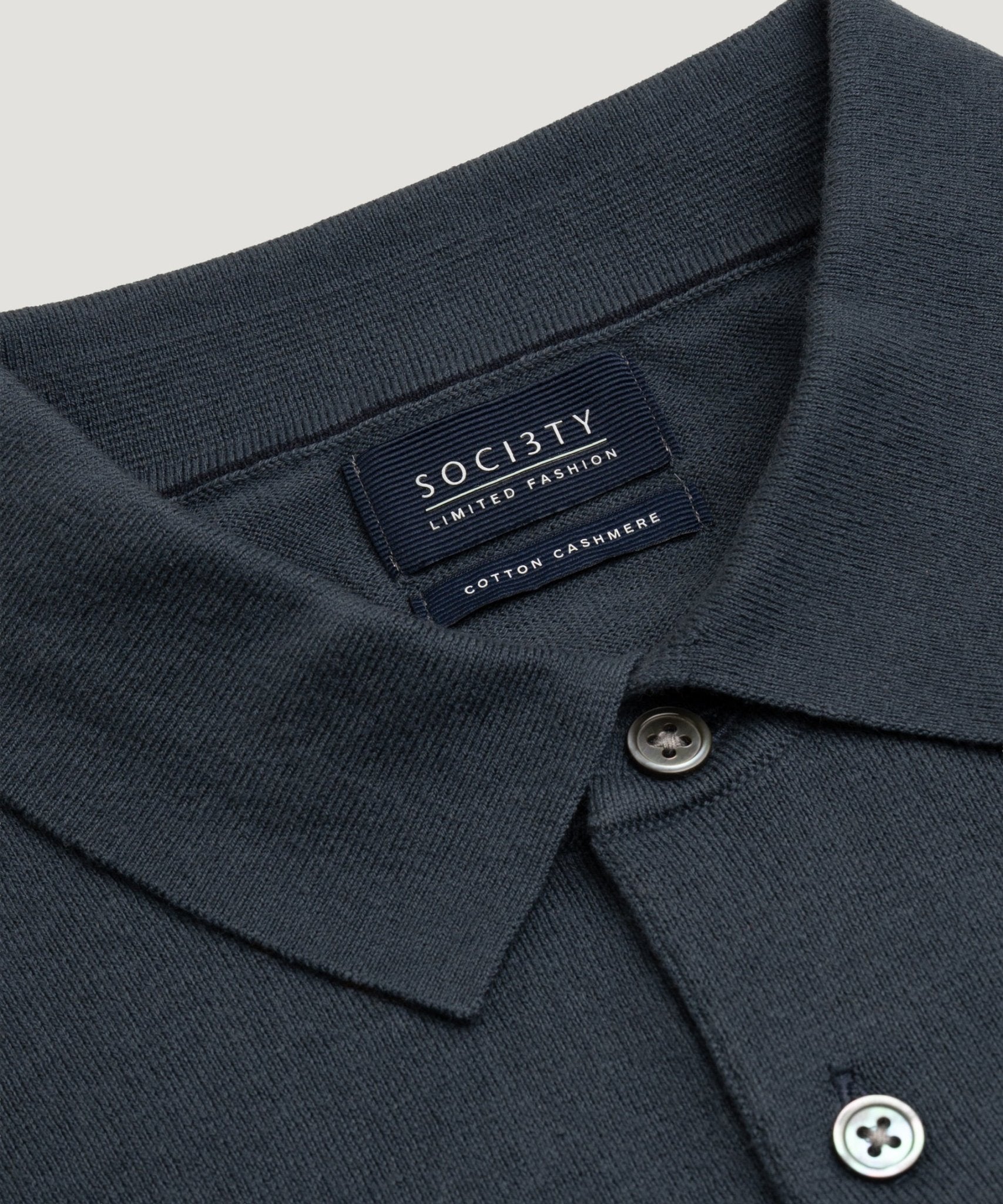 SOCI3TY Limited Fashion Long sleeve polo Cotton Cashmere staalblauw - THE SOCIETY SHOP