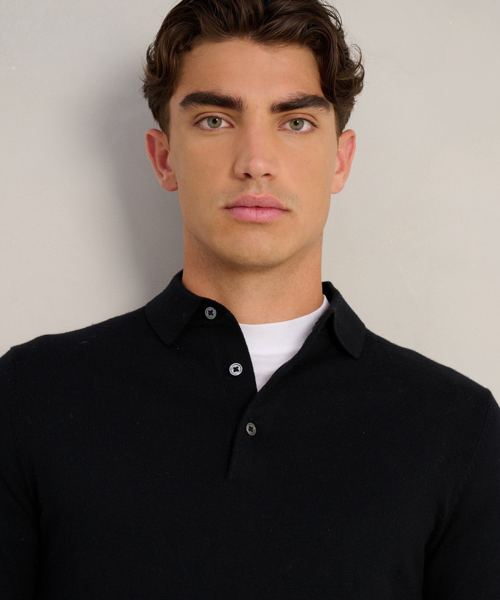 SOCI3TY Limited Long sleeve polo Cotton Cashmere zwart - THE SOCIETY SHOP