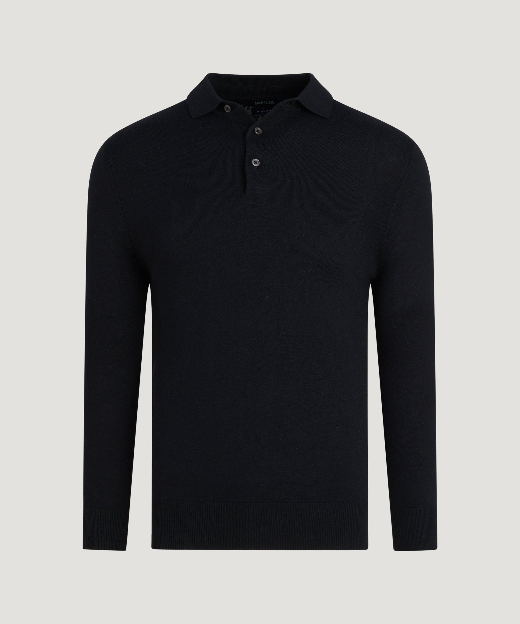 SOCI3TY Limited Long sleeve polo Cotton Cashmere zwart - THE SOCIETY SHOP