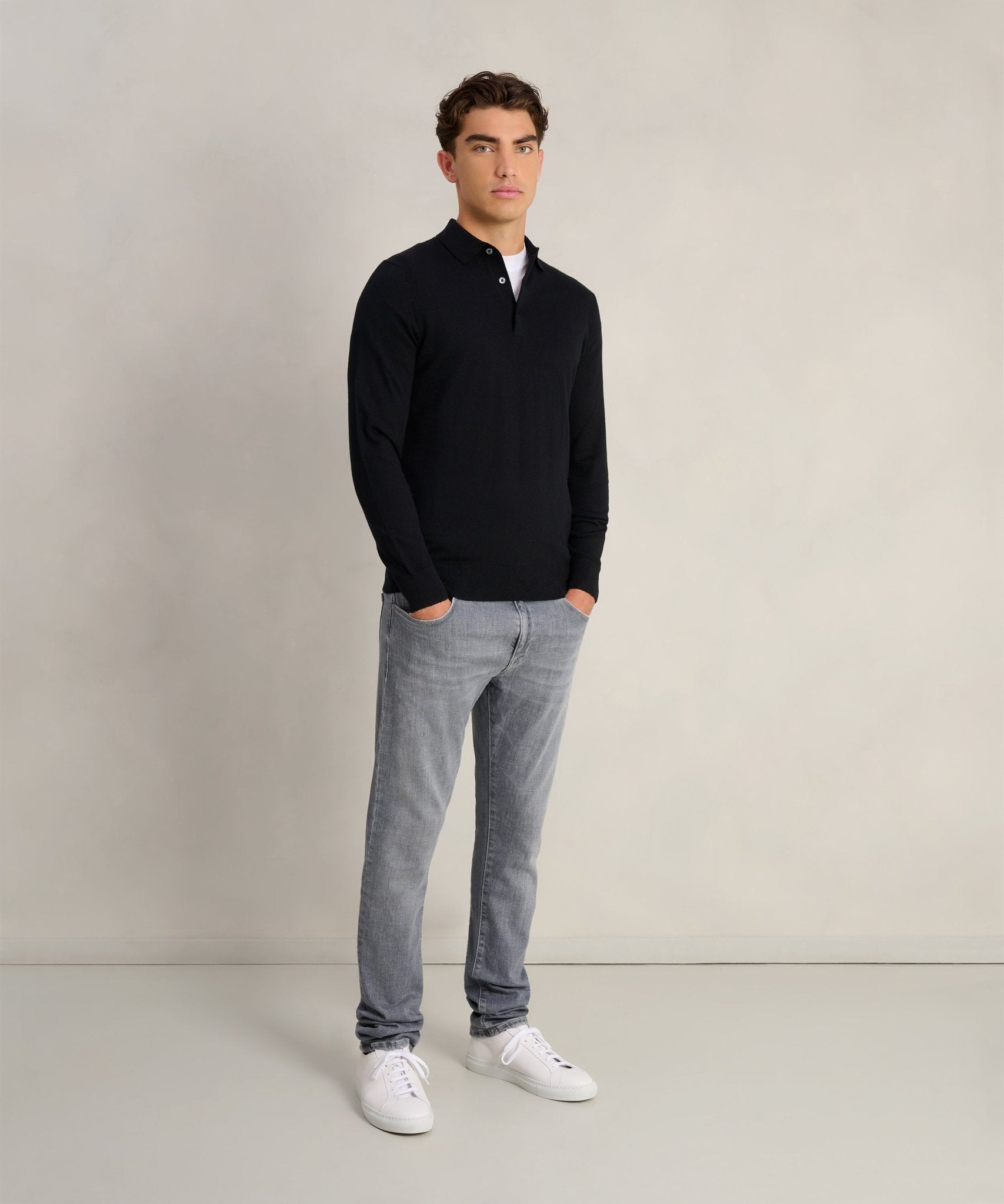 SOCI3TY Limited Long sleeve polo Cotton Cashmere zwart - THE SOCIETY SHOP