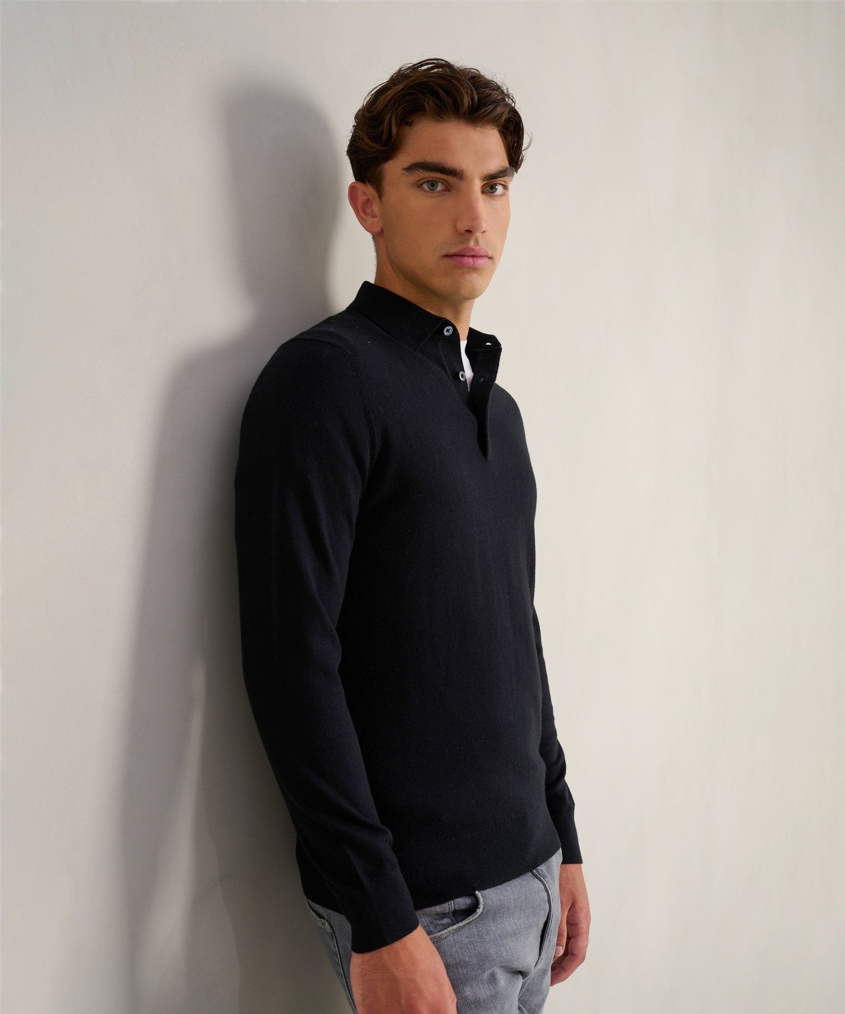 SOCI3TY Limited Long sleeve polo Cotton Cashmere zwart - THE SOCIETY SHOP