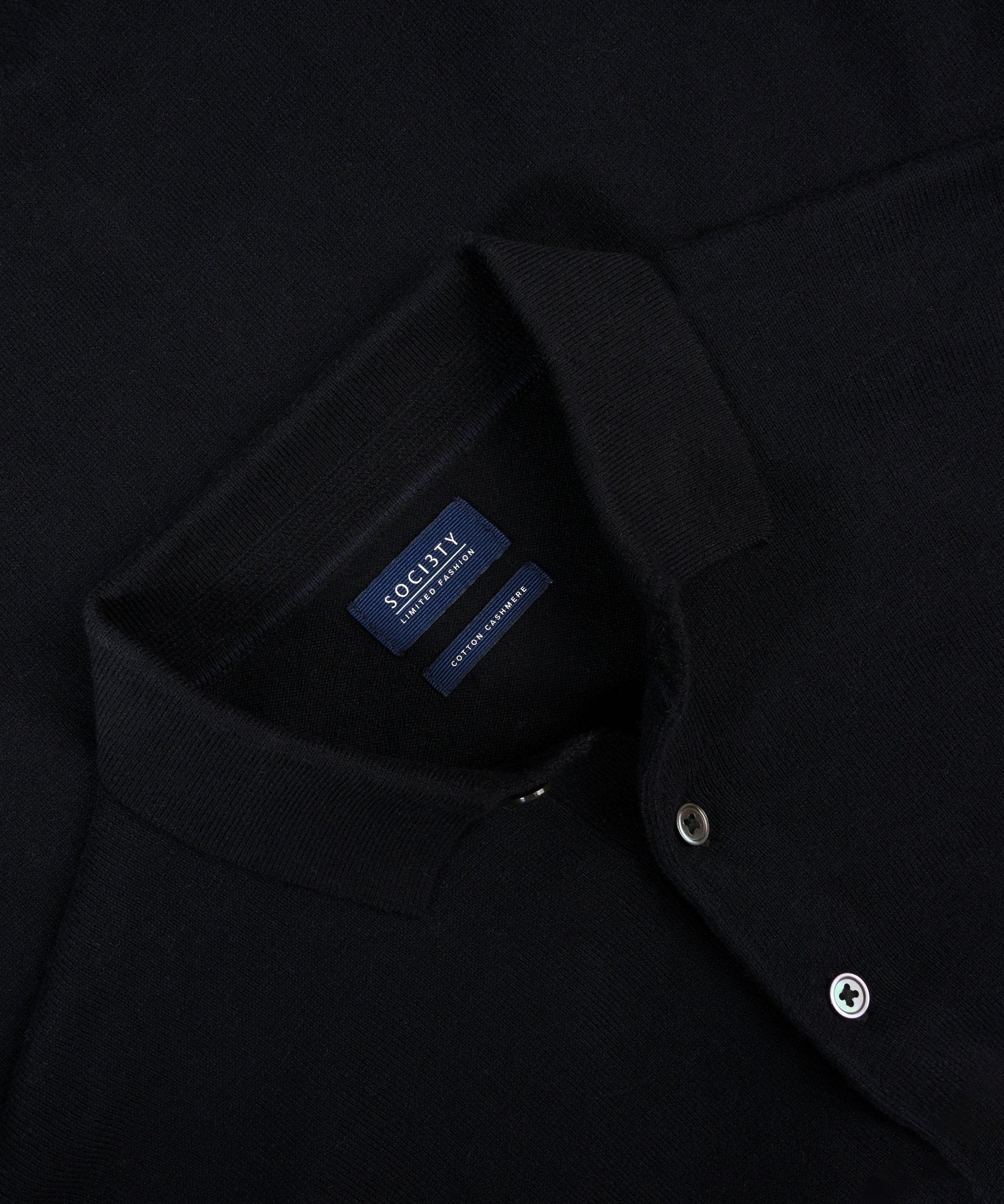 SOCI3TY Limited Long sleeve polo Cotton Cashmere zwart - THE SOCIETY SHOP