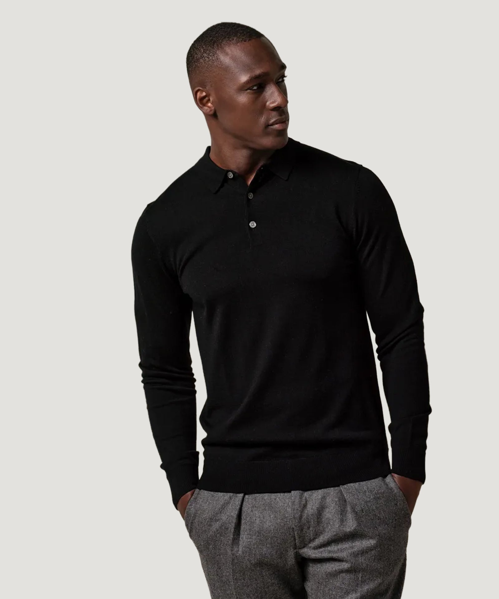 Profuomo Long sleeve polo merino zwart - THE SOCIETY SHOP