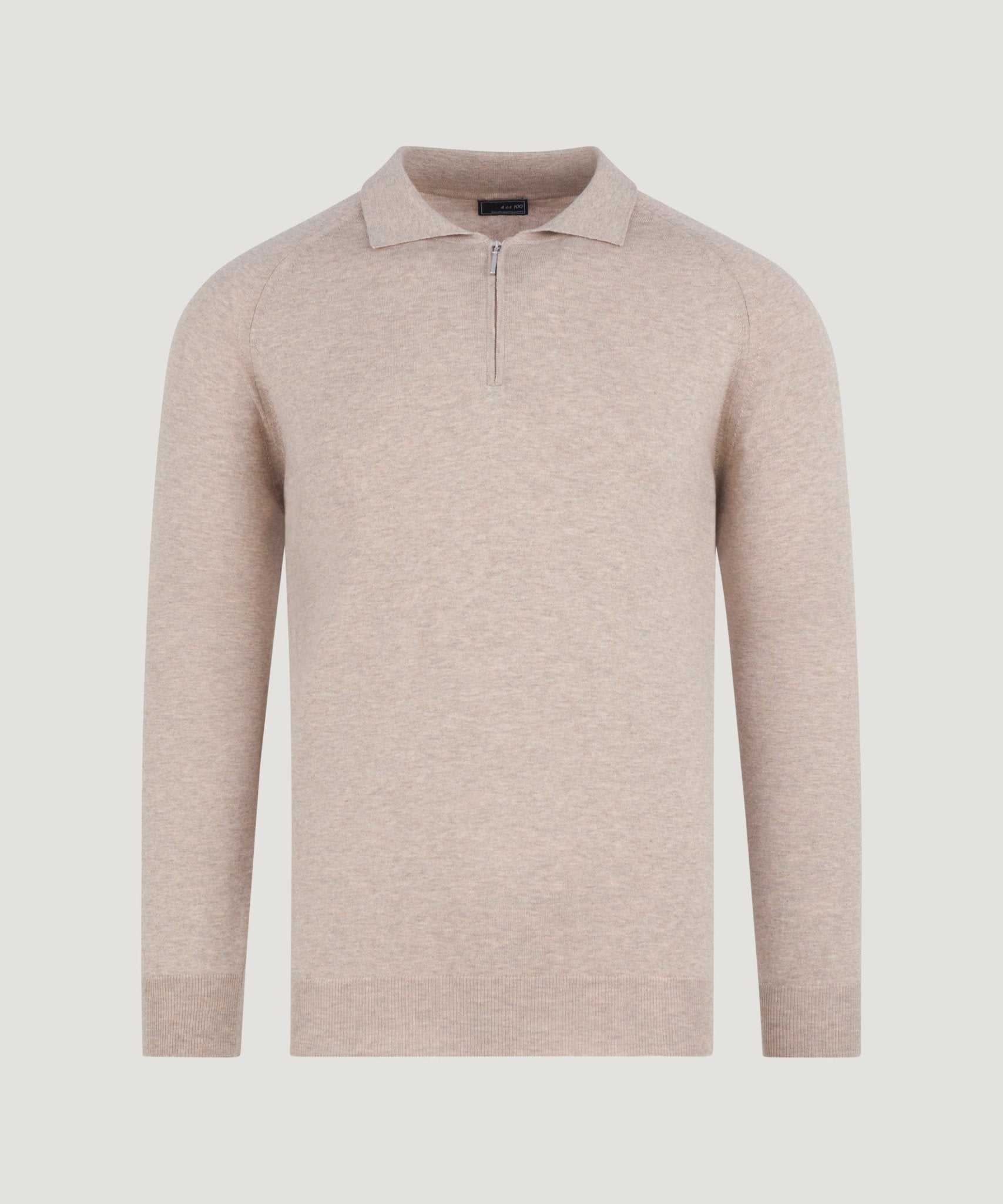 SOCI3TY Long sleeve raglan zip polo katoen beige - THE SOCIETY SHOP