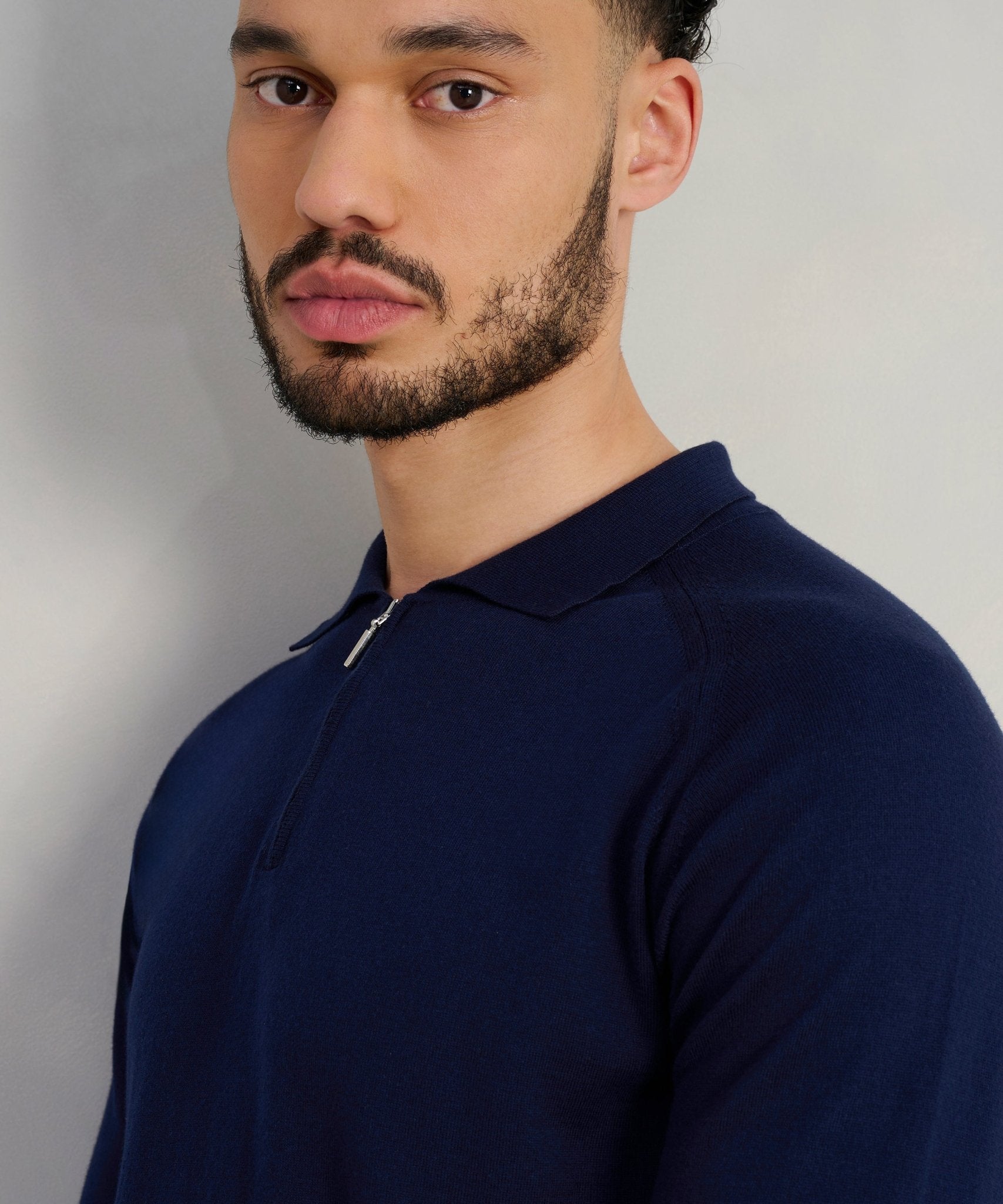 SOCI3TY Long sleeve raglan zip polo katoen donkerblauw - THE SOCIETY SHOP