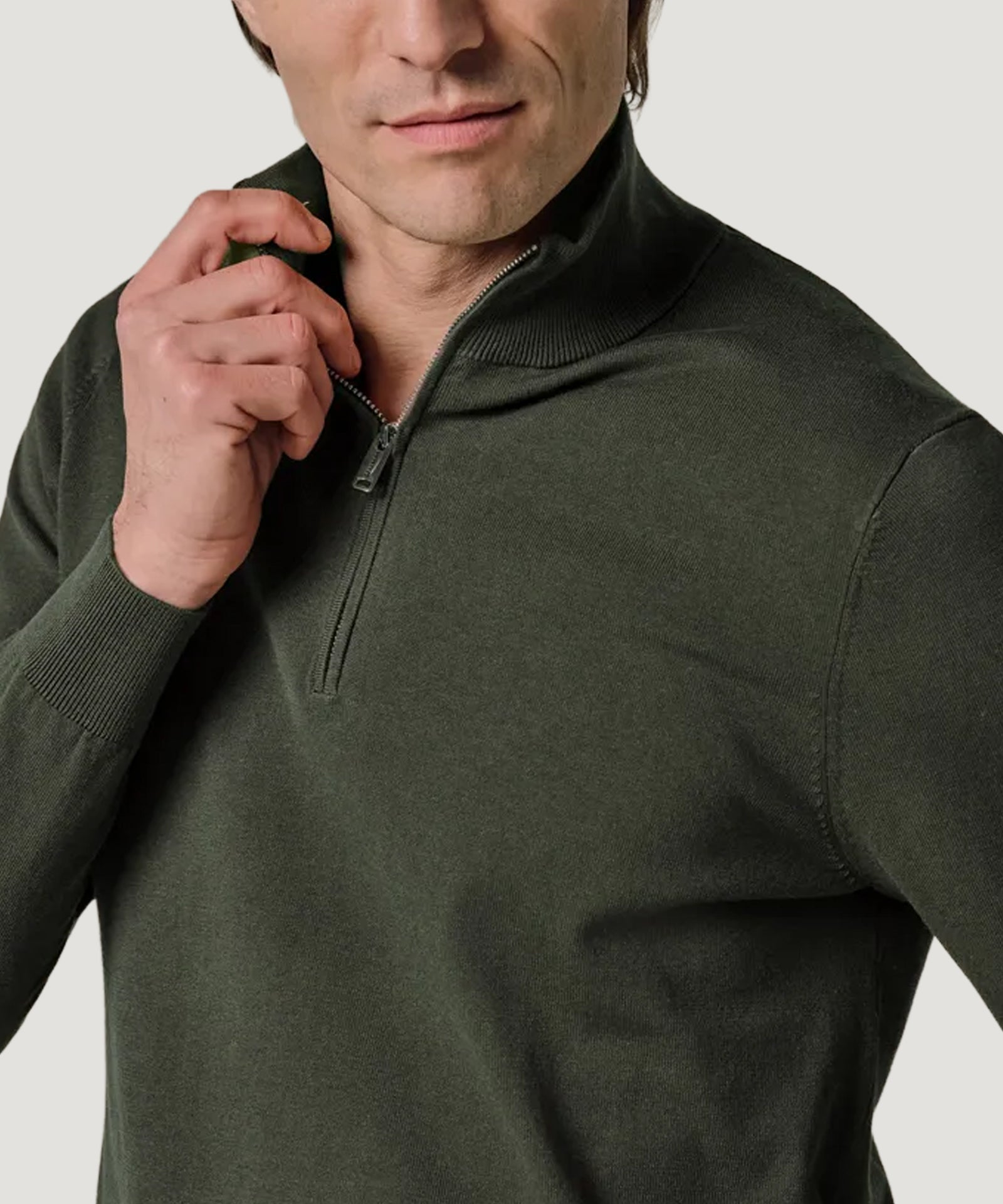 Profuomo Luxury basic half - zip trui groen - THE SOCIETY SHOP