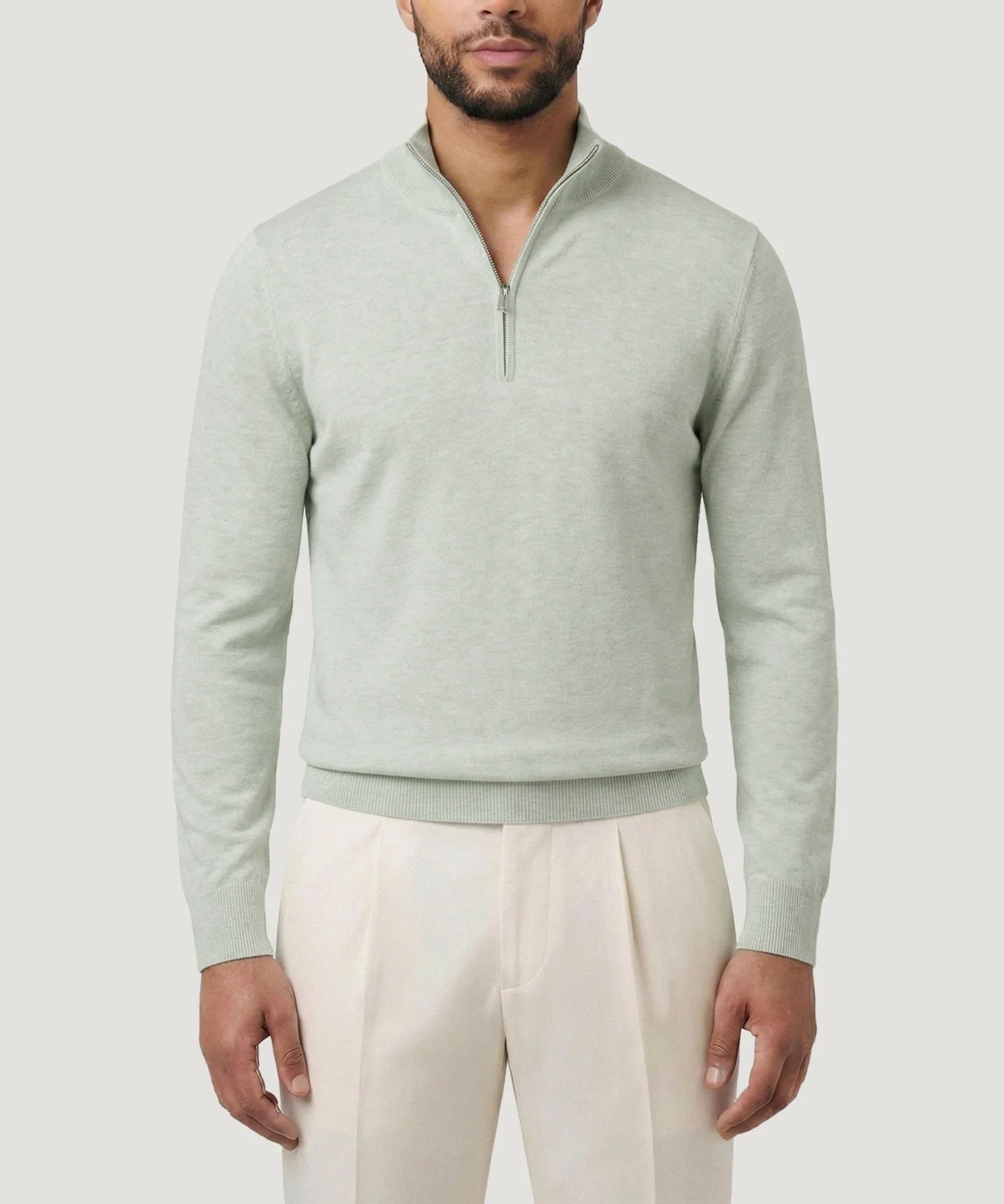 Profuomo Luxury basic half - zip trui lichtgroen - THE SOCIETY SHOP