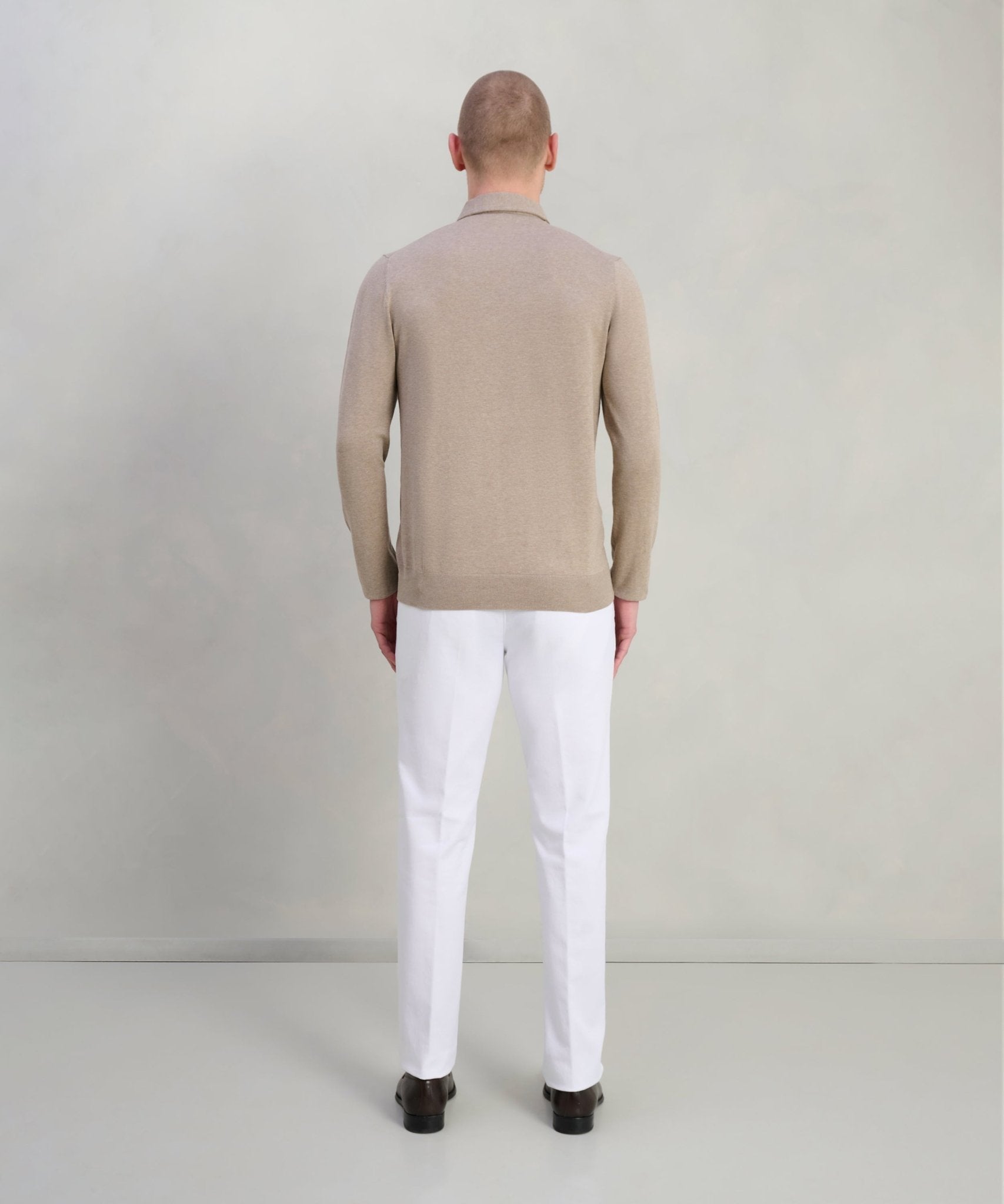 Profuomo Luxury basic long sleeve one piece polo Tencel/katoen/zijde beige - The Society Shop