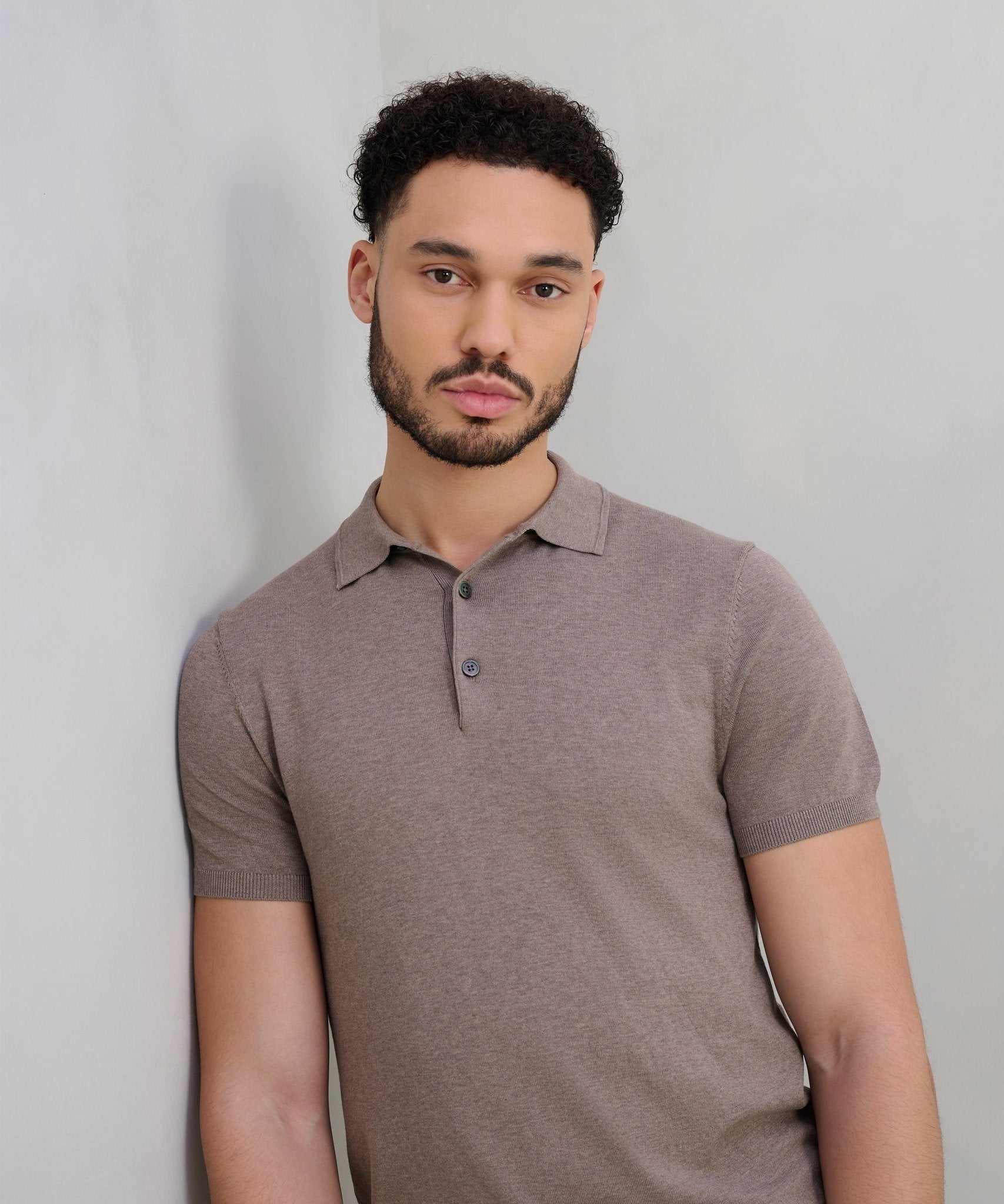 Profuomo Luxury basic polo Tencel/katoen/zijde bruin - The Society Shop