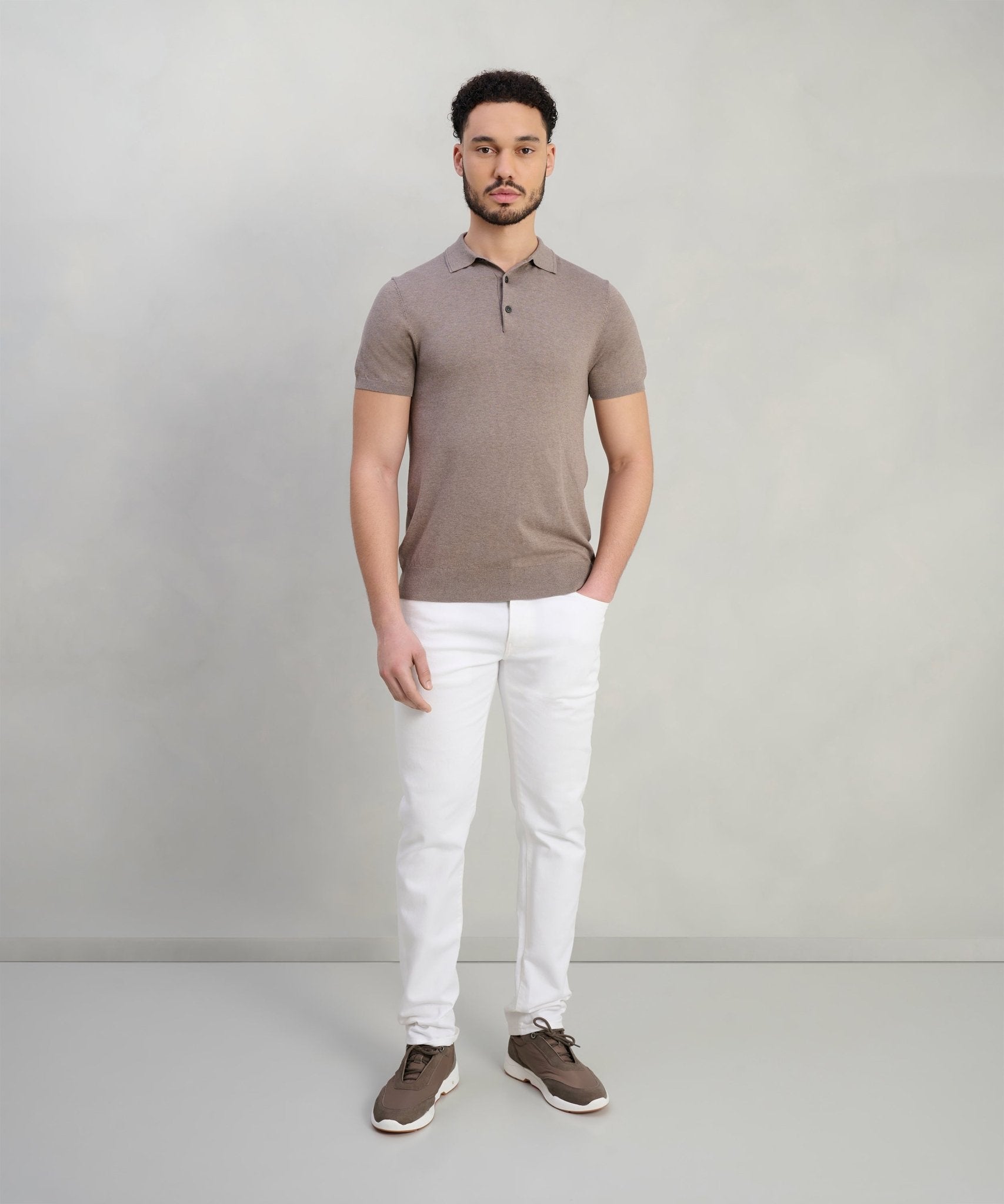Profuomo Luxury basic polo Tencel/katoen/zijde bruin - The Society Shop