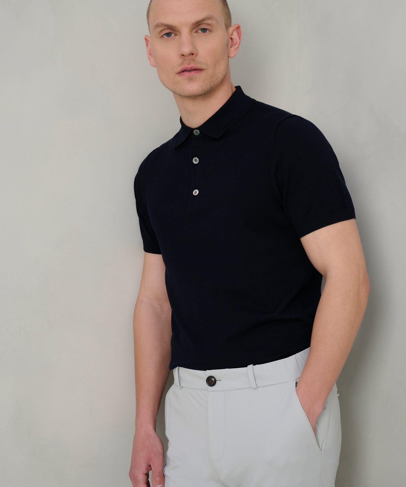Profuomo Luxury basic polo Tencel/katoen/zijde donkerblauw - THE SOCIETY SHOP