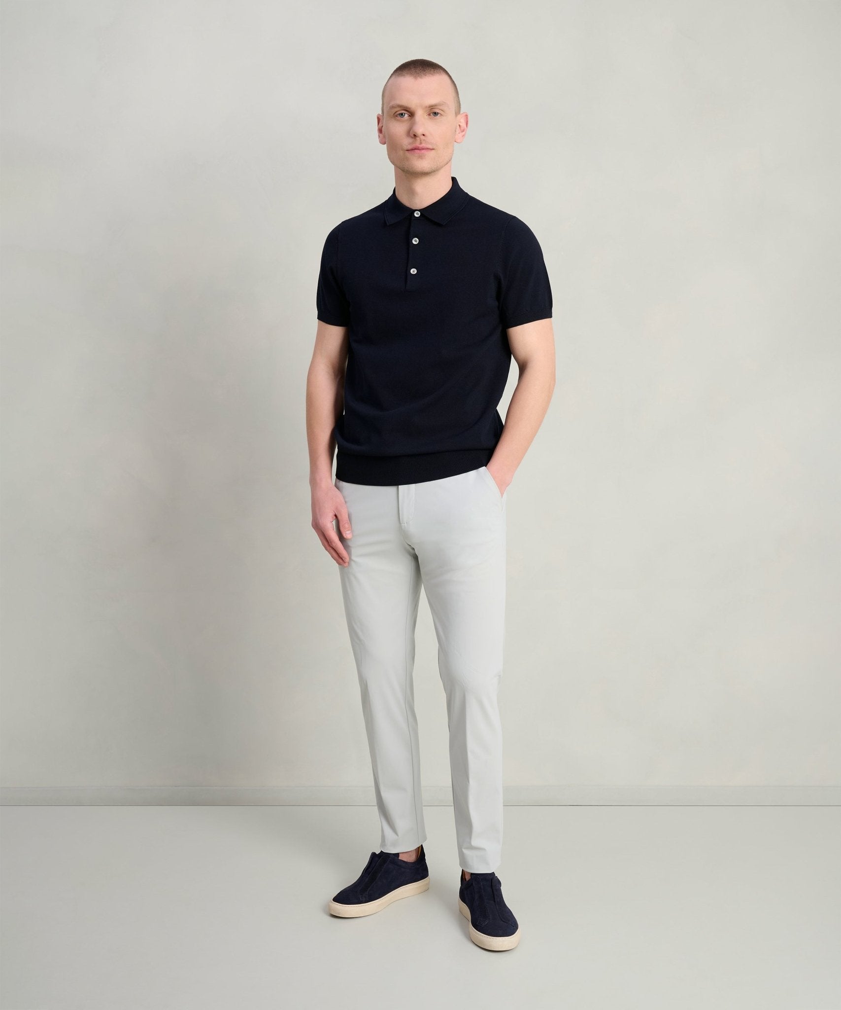 Profuomo Luxury basic polo Tencel/katoen/zijde donkerblauw - THE SOCIETY SHOP