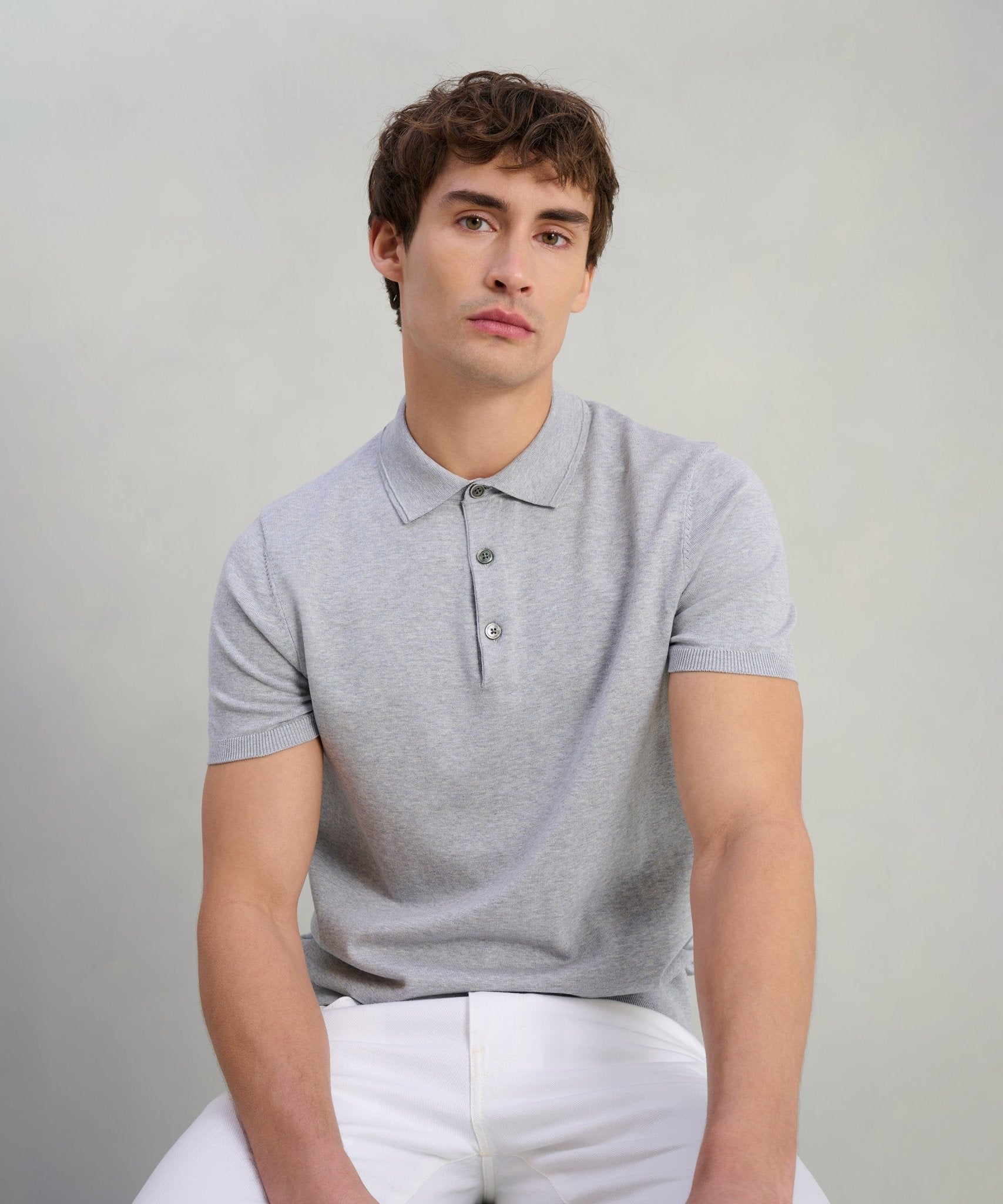 Profuomo Luxury basic polo Tencel/katoen/zijde lichtgrijs - The Society Shop