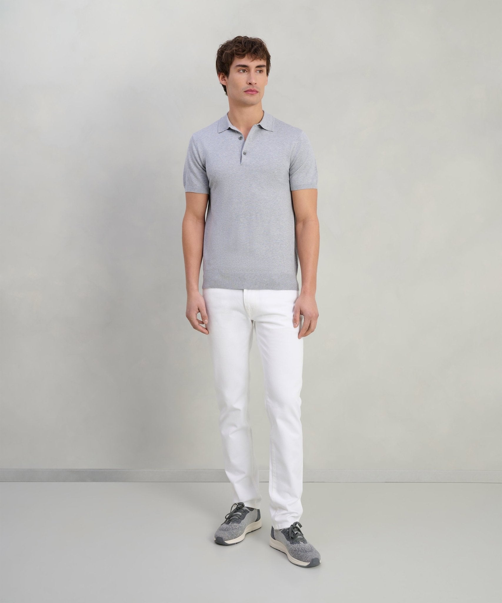 Profuomo Luxury basic polo Tencel/katoen/zijde lichtgrijs - The Society Shop