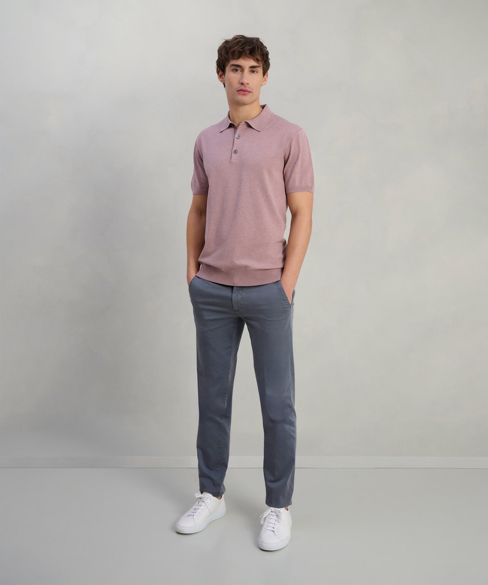 Profuomo Luxury basic polo Tencel/katoen/zijde roze - The Society Shop
