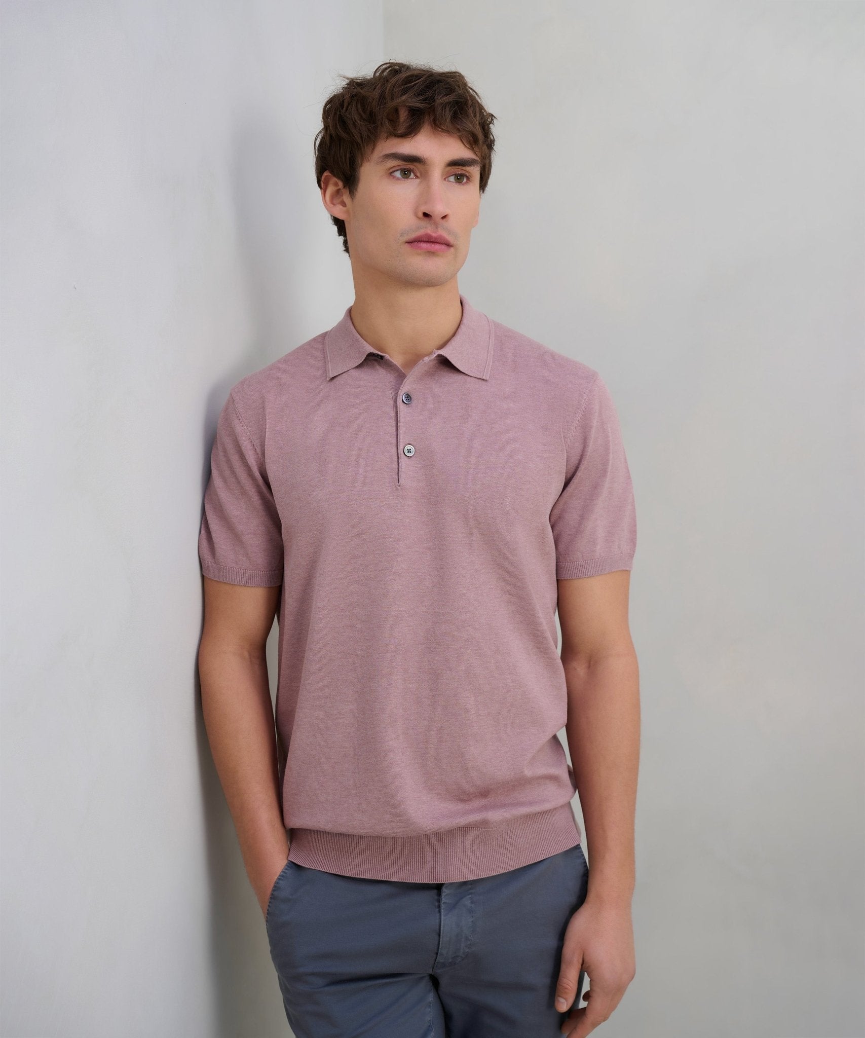 Profuomo Luxury basic polo Tencel/katoen/zijde roze - The Society Shop