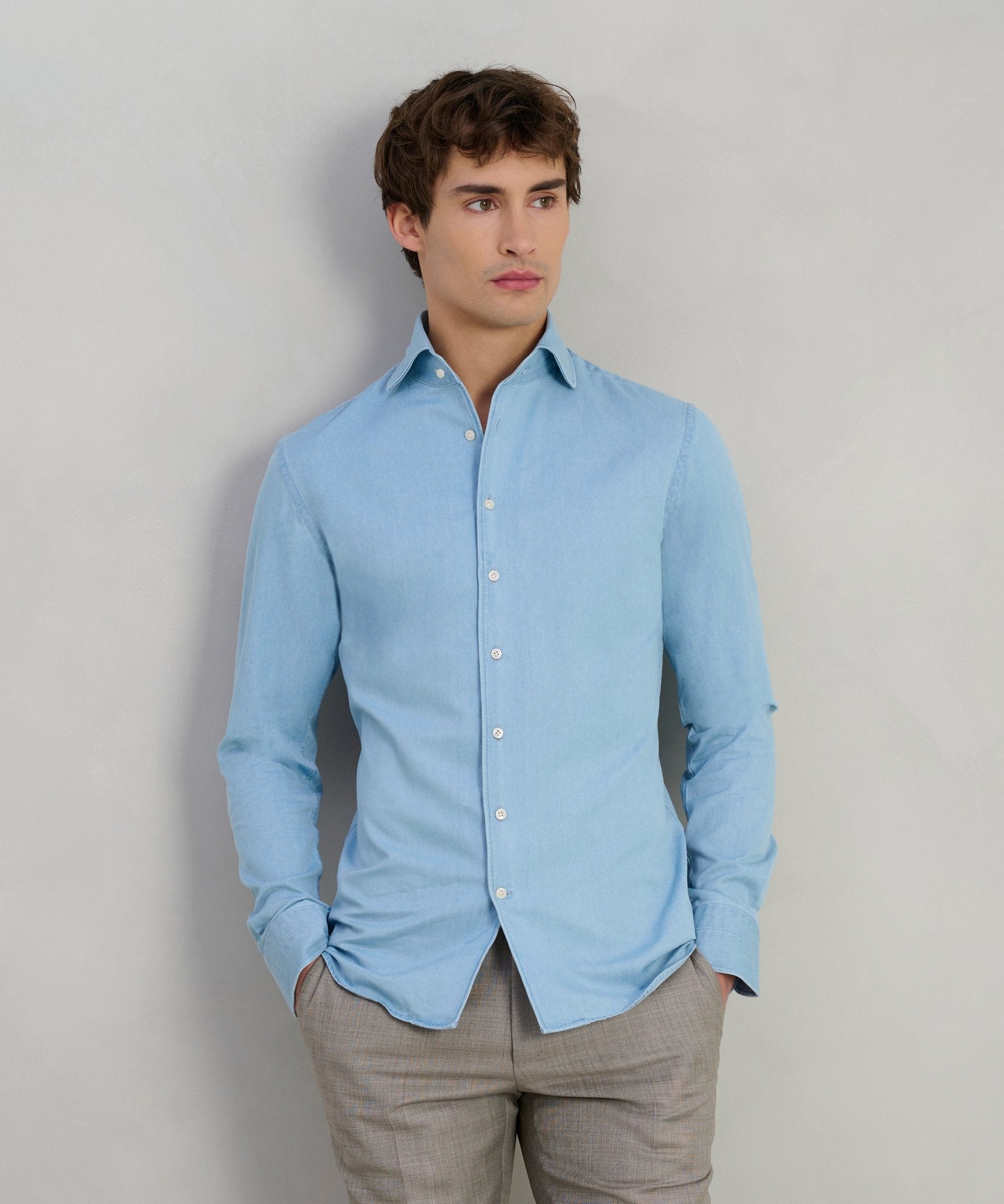 Profuomo One piece denim overhemd katoen blauw - The Society Shop