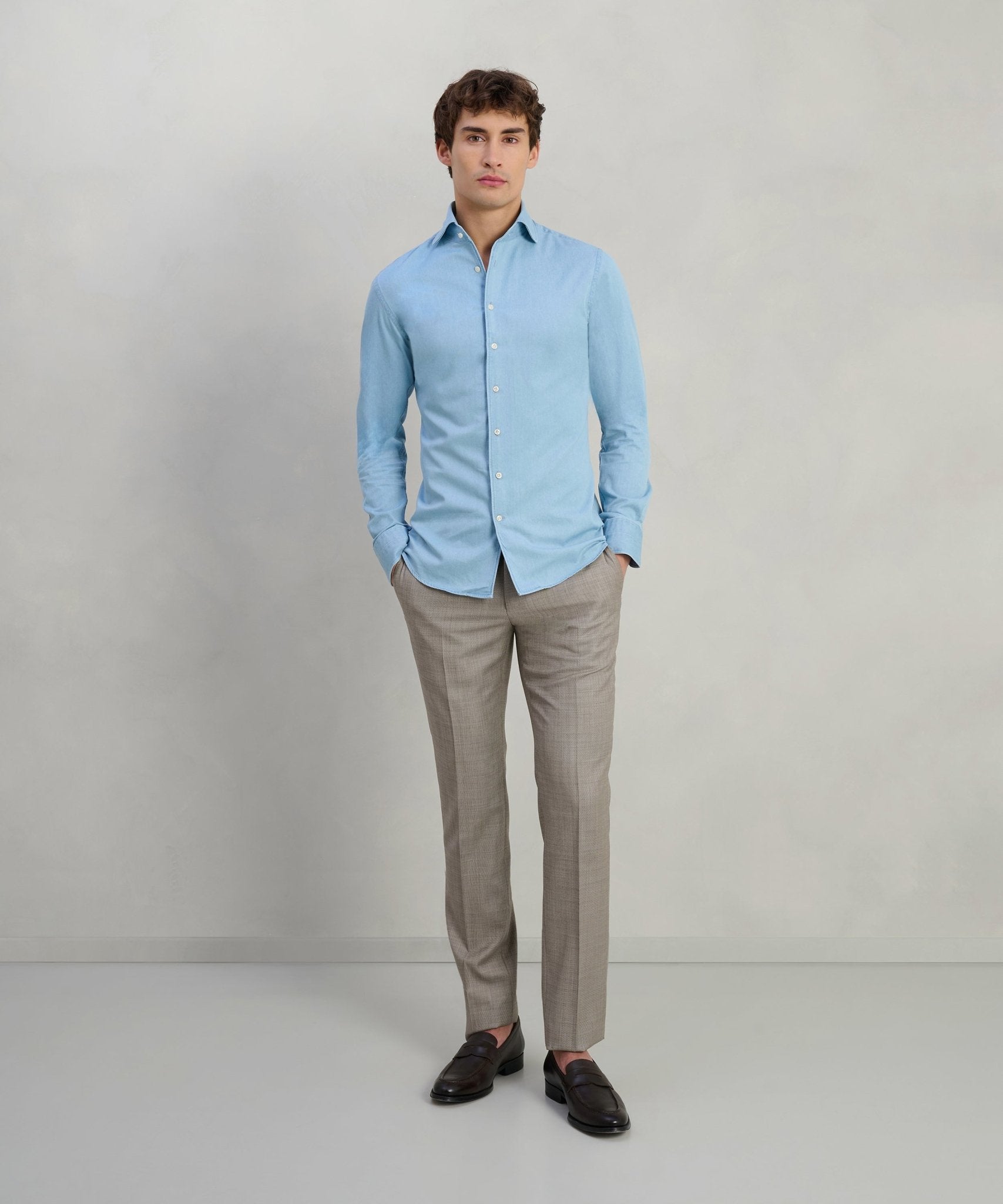 Profuomo One piece denim overhemd katoen blauw - The Society Shop