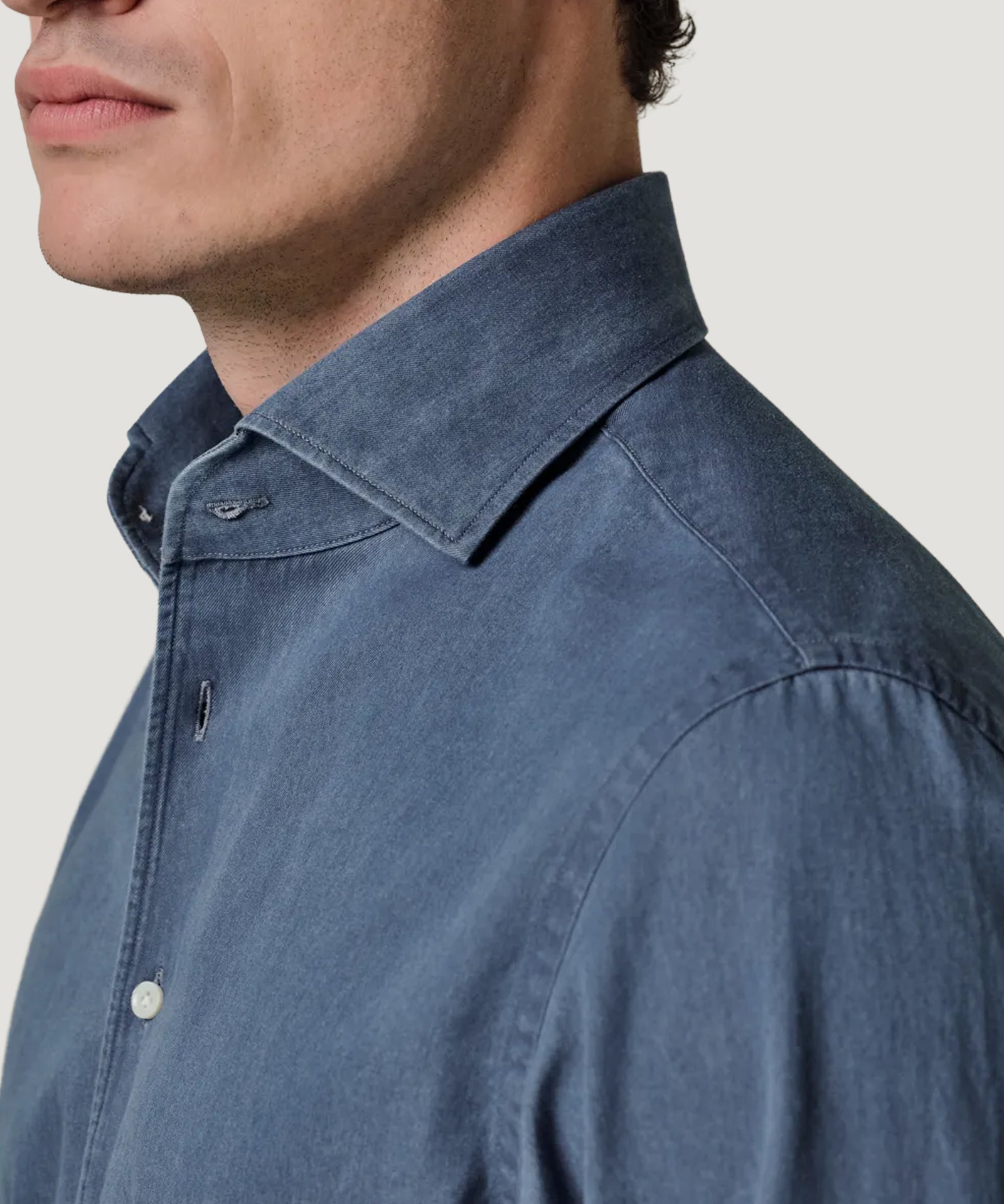 Profuomo One piece overhemd katoen twill middenblauw - THE SOCIETY SHOP