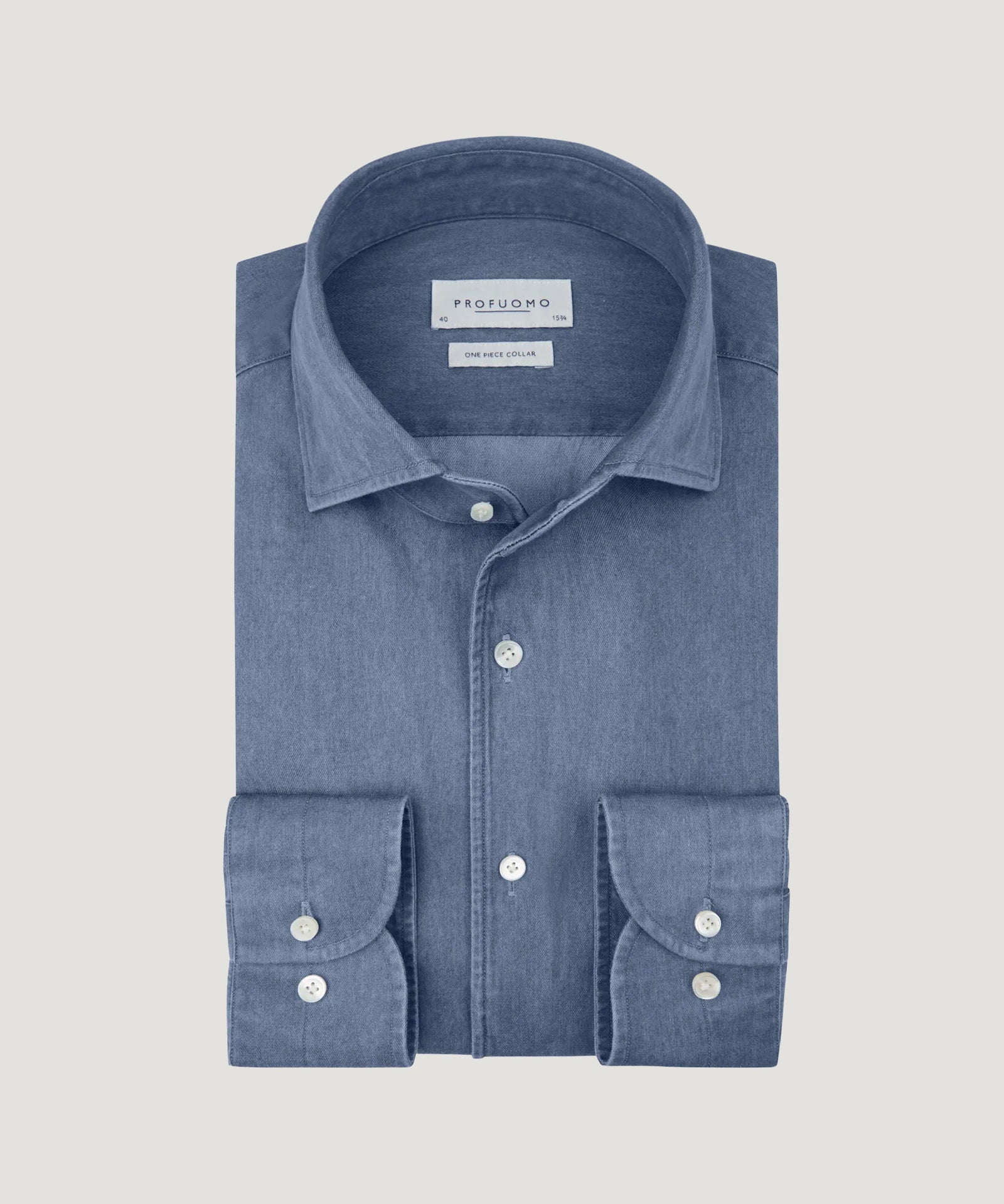 Profuomo One piece overhemd katoen twill middenblauw - THE SOCIETY SHOP