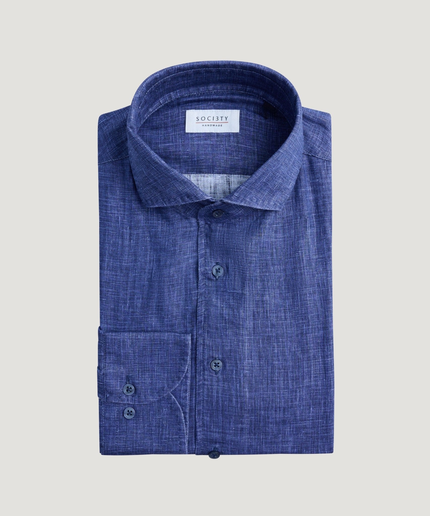 SOCI3TY Handmade Overhemd coated linnen donkerblauw (By Canclini) - THE SOCIETY SHOP