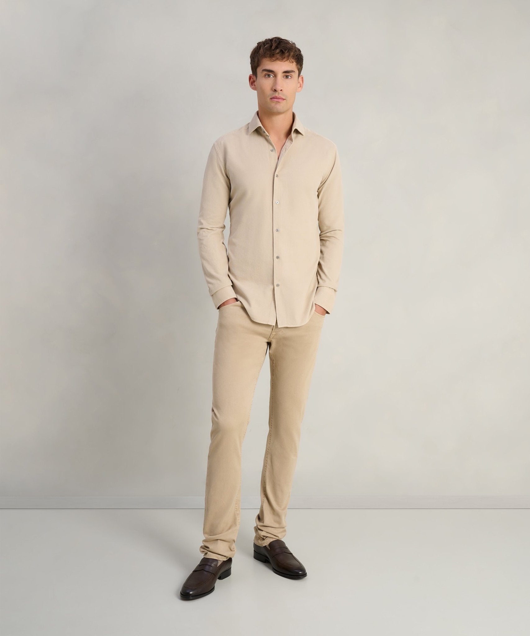 SOCI3TY Handmade Overhemd gewassen corduroy beige - THE SOCIETY SHOP