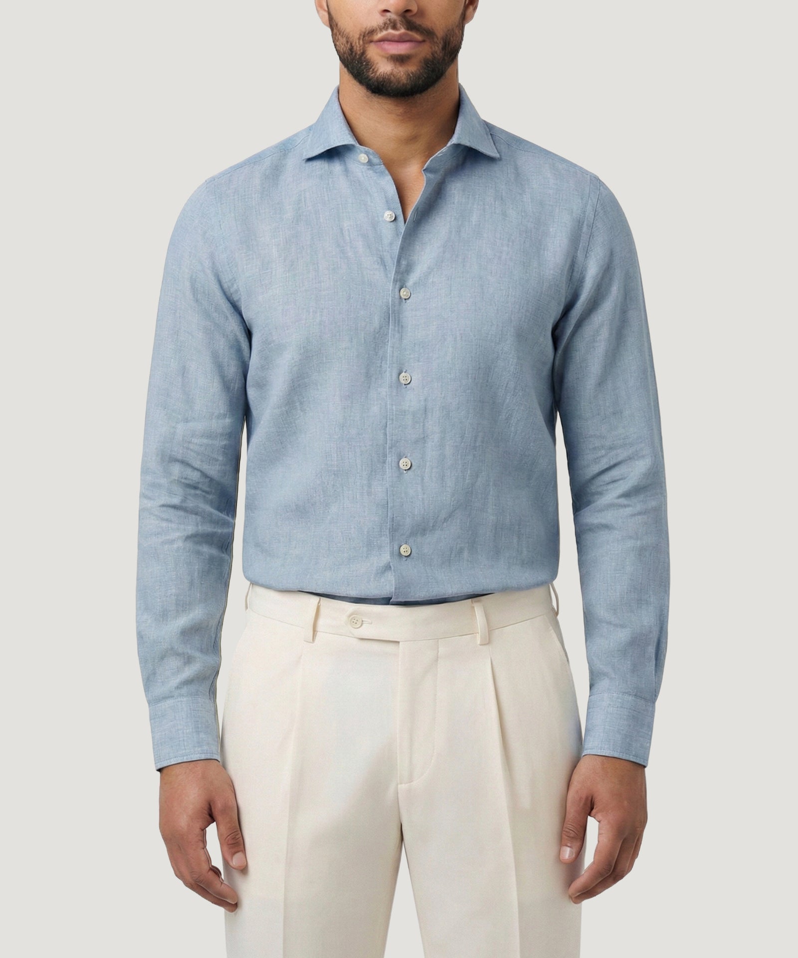 SOCI3TY Handmade Overhemd gewassen linnen lichtblauw - THE SOCIETY SHOP