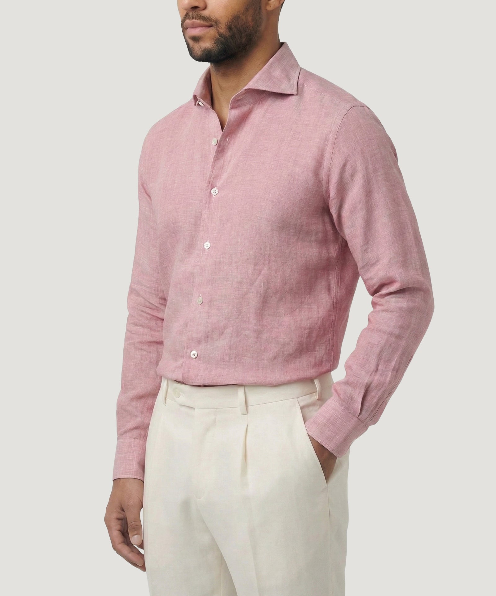 SOCI3TY Handmade Overhemd gewassen linnen roze - THE SOCIETY SHOP