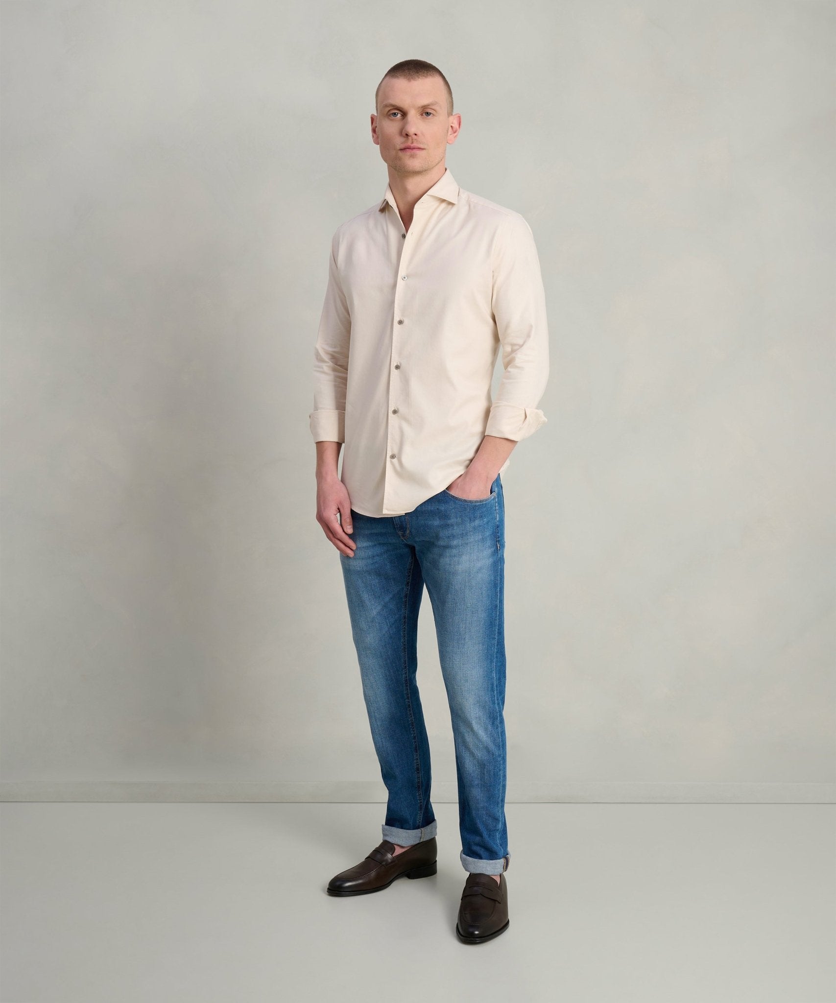 SOCI3TY Overhemd gewassen lyocell beige - THE SOCIETY SHOP