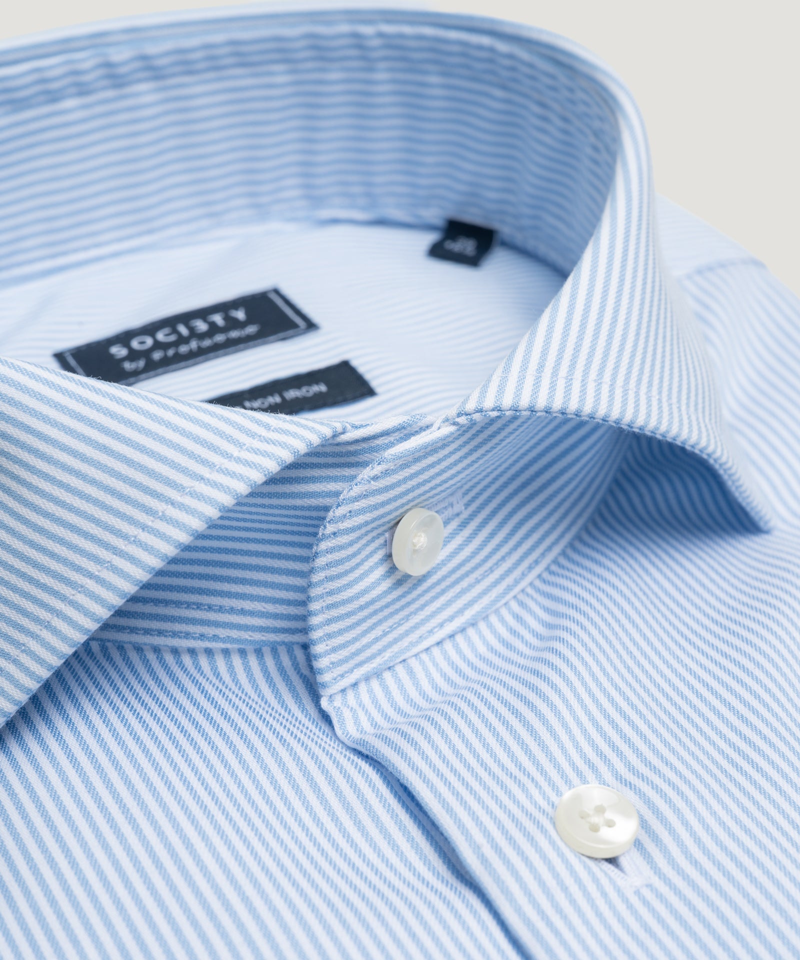 SOCI3TY by Profuomo Overhemd katoen non iron lichtblauw gestreept - THE SOCIETY SHOP