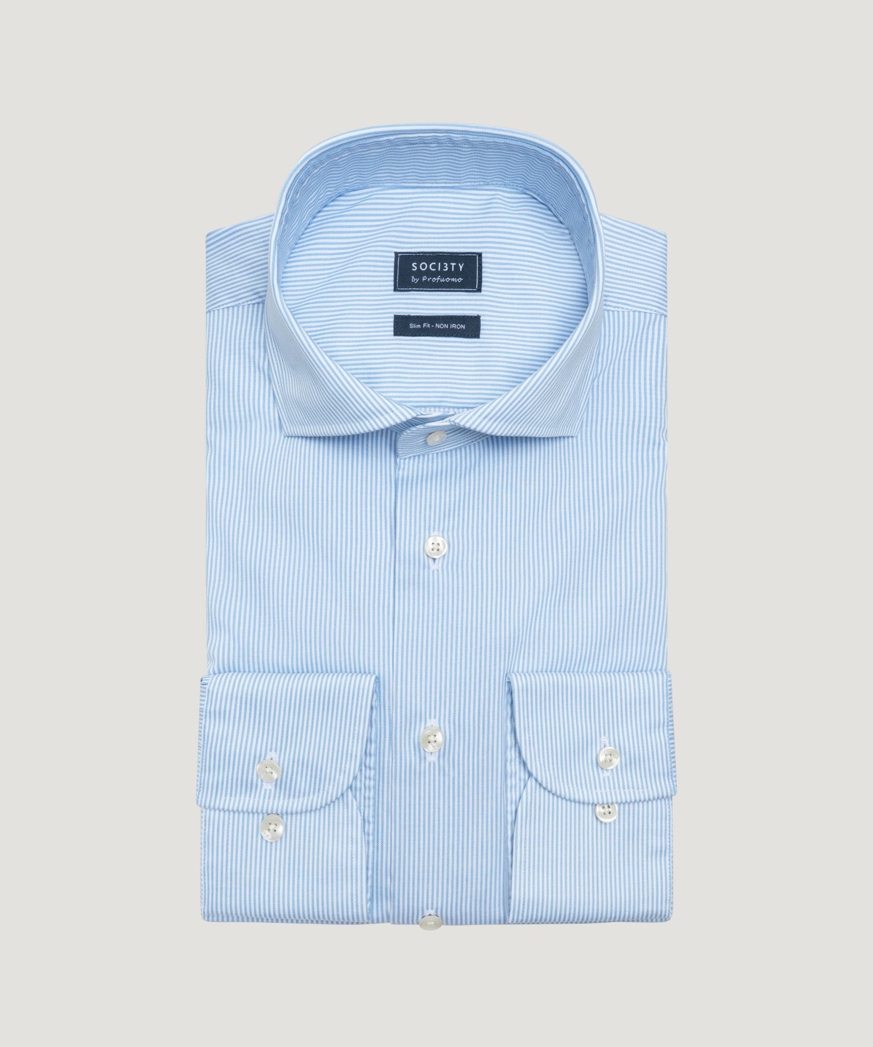 SOCI3TY by Profuomo Overhemd katoen non iron lichtblauw gestreept - THE SOCIETY SHOP