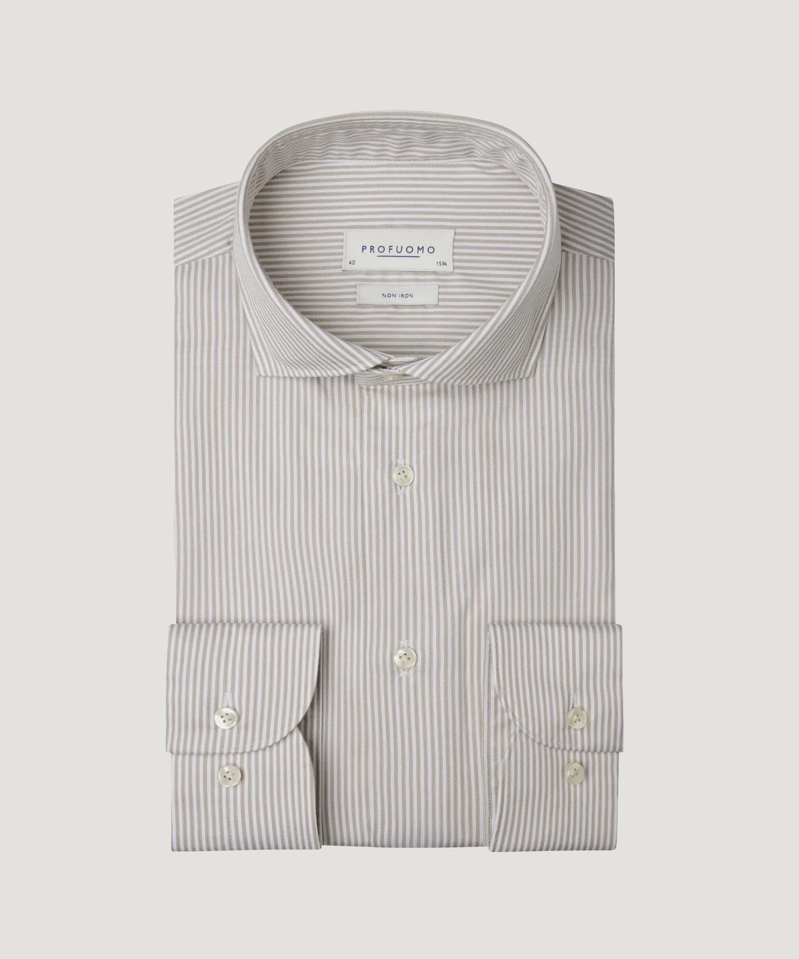 Profuomo Overhemd katoen twill beige gestreept - THE SOCIETY SHOP
