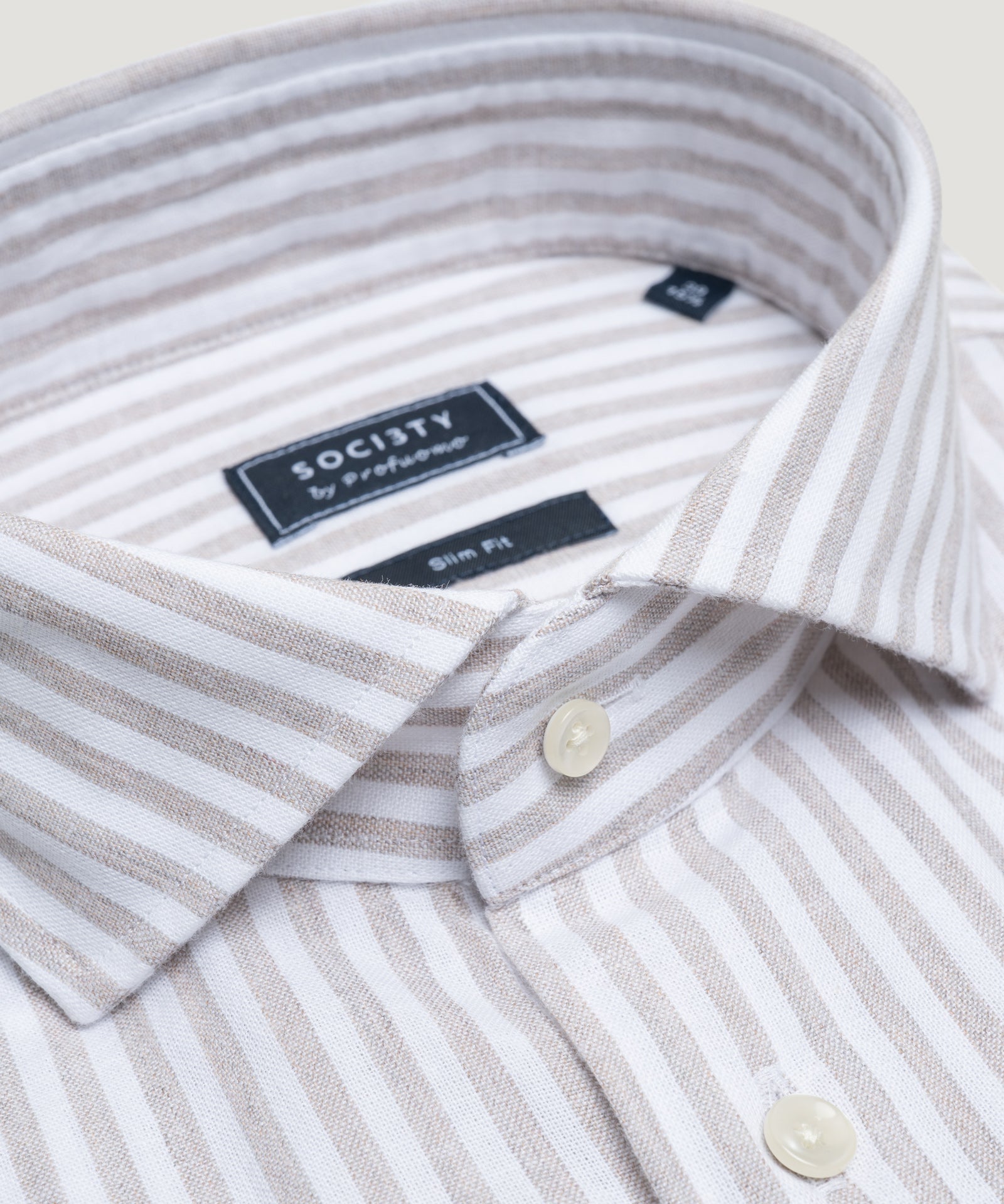 SOCI3TY by Profuomo Overhemd katoen/linnen beige gestreept - THE SOCIETY SHOP