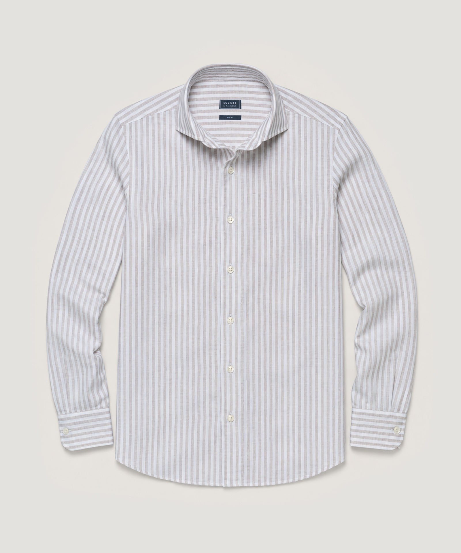 SOCI3TY by Profuomo Overhemd katoen/linnen beige gestreept - THE SOCIETY SHOP