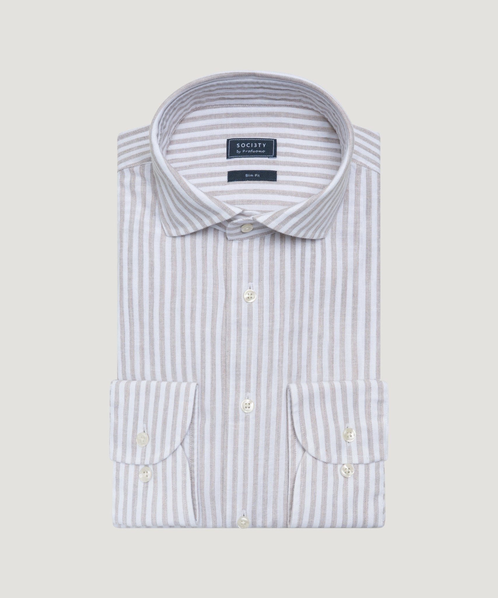 SOCI3TY by Profuomo Overhemd katoen/linnen beige gestreept - THE SOCIETY SHOP