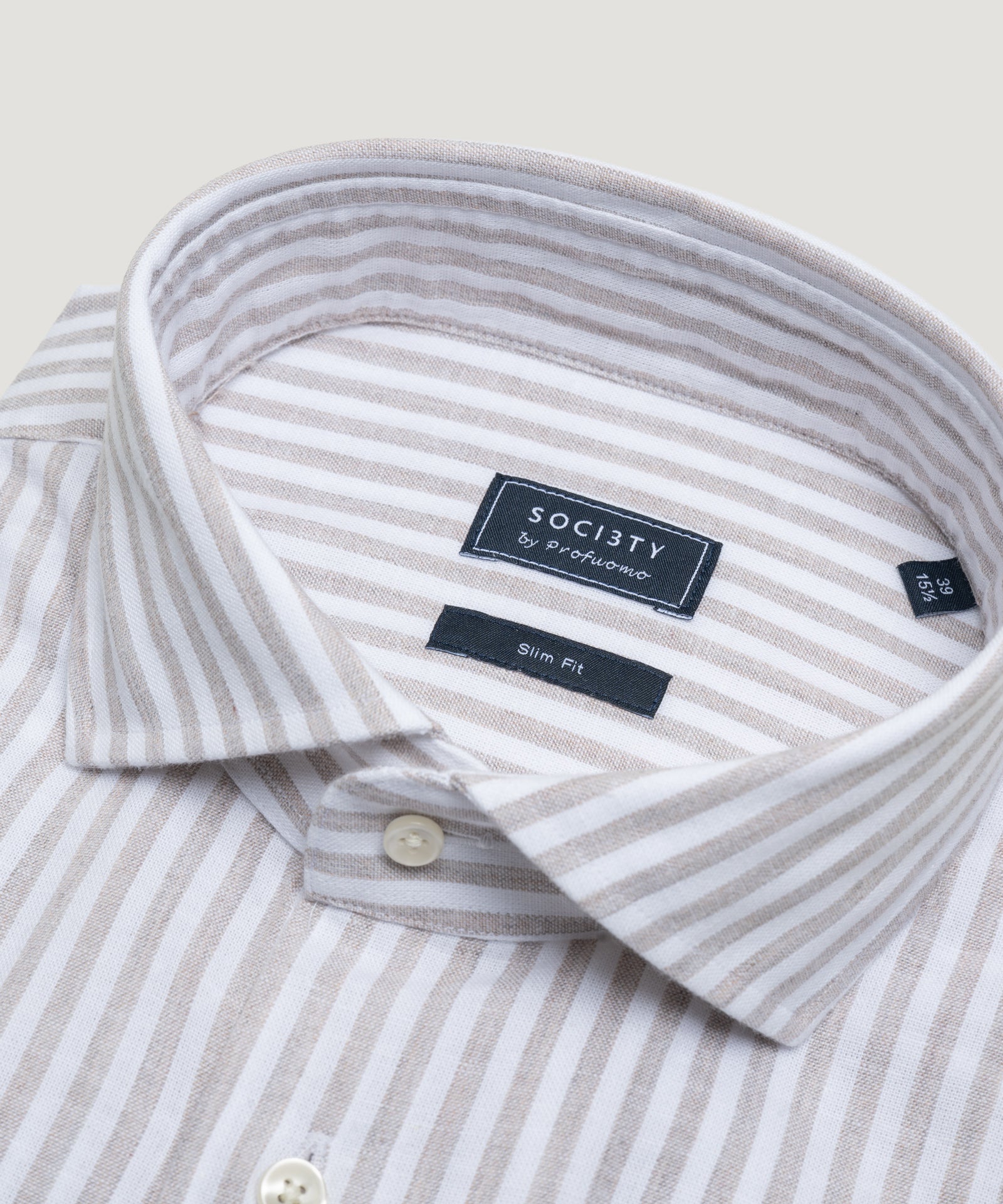 SOCI3TY by Profuomo Overhemd katoen/linnen beige gestreept - THE SOCIETY SHOP