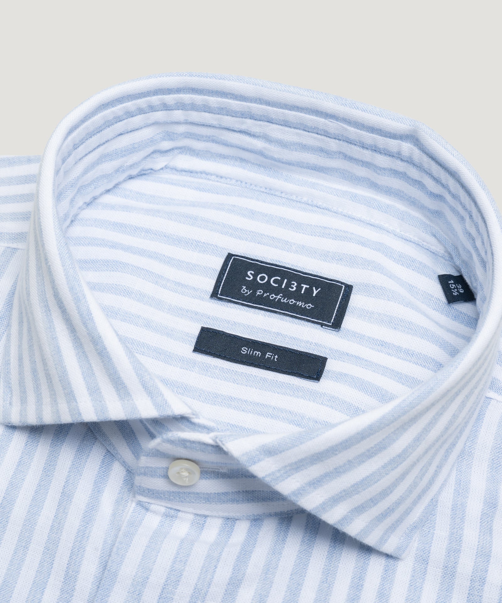 SOCI3TY by Profuomo Overhemd katoen/linnen lichtblauw gestreept - THE SOCIETY SHOP