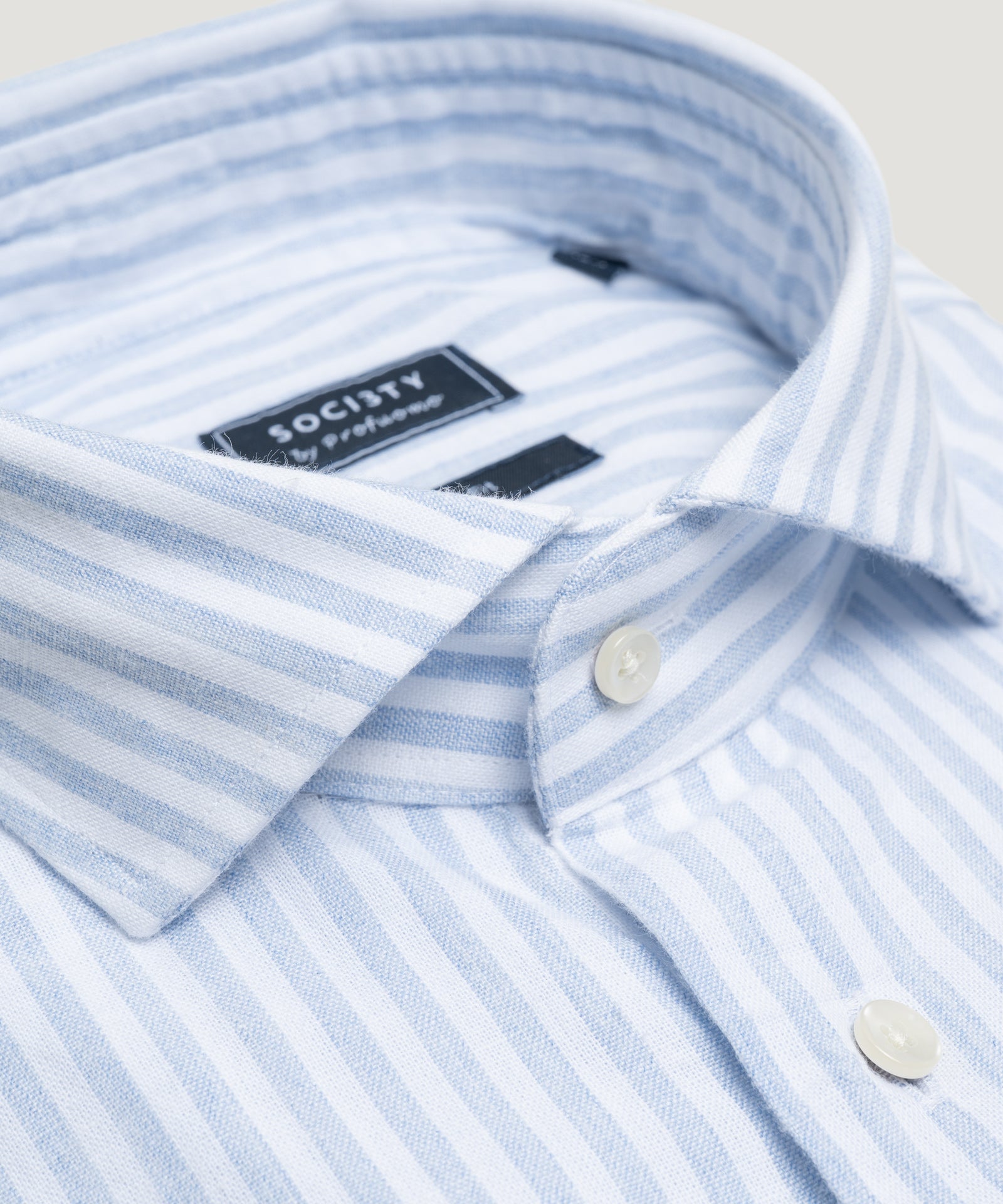 SOCI3TY by Profuomo Overhemd katoen/linnen lichtblauw gestreept - THE SOCIETY SHOP