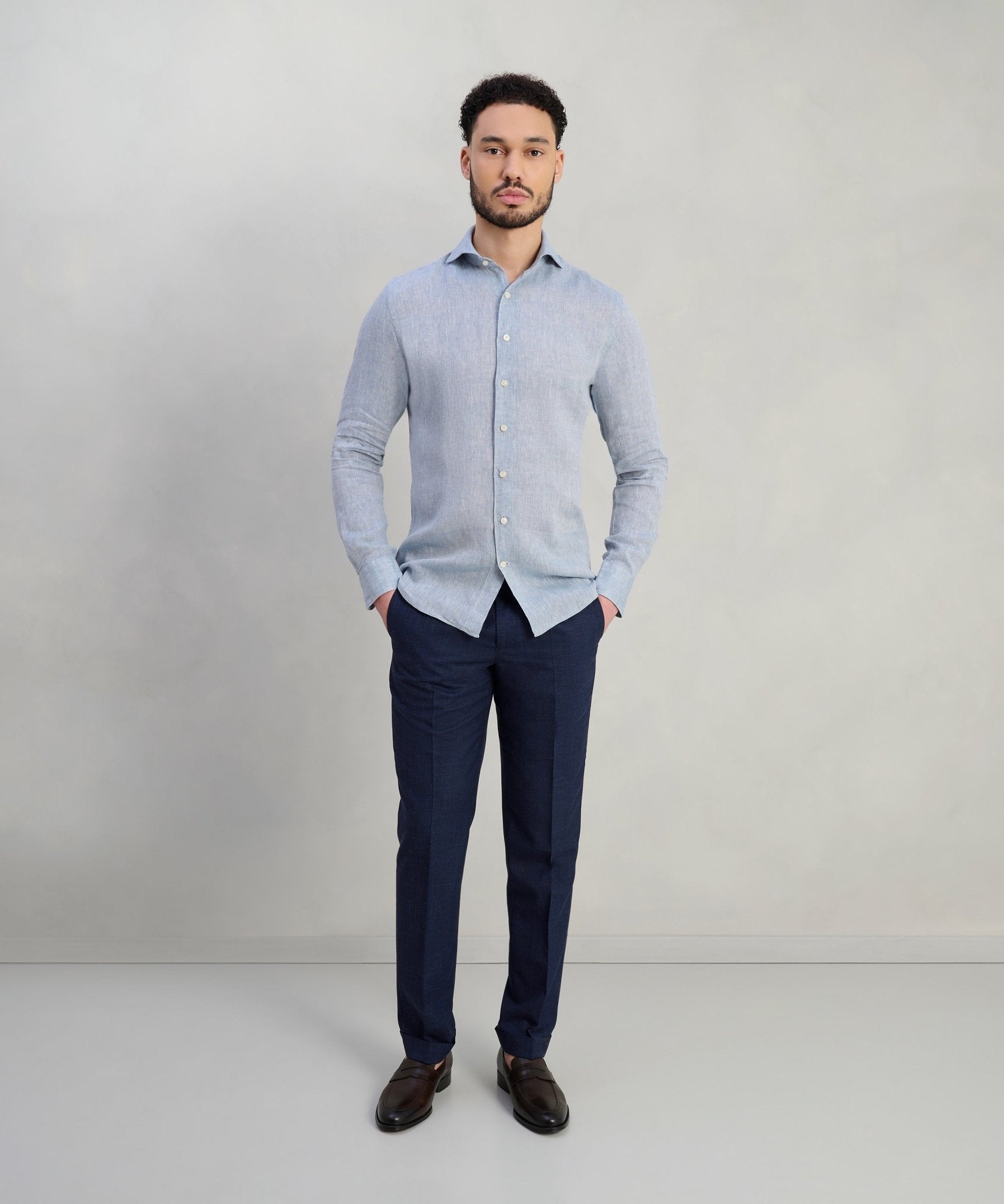 Profuomo Overhemd linnen blauw - The Society Shop